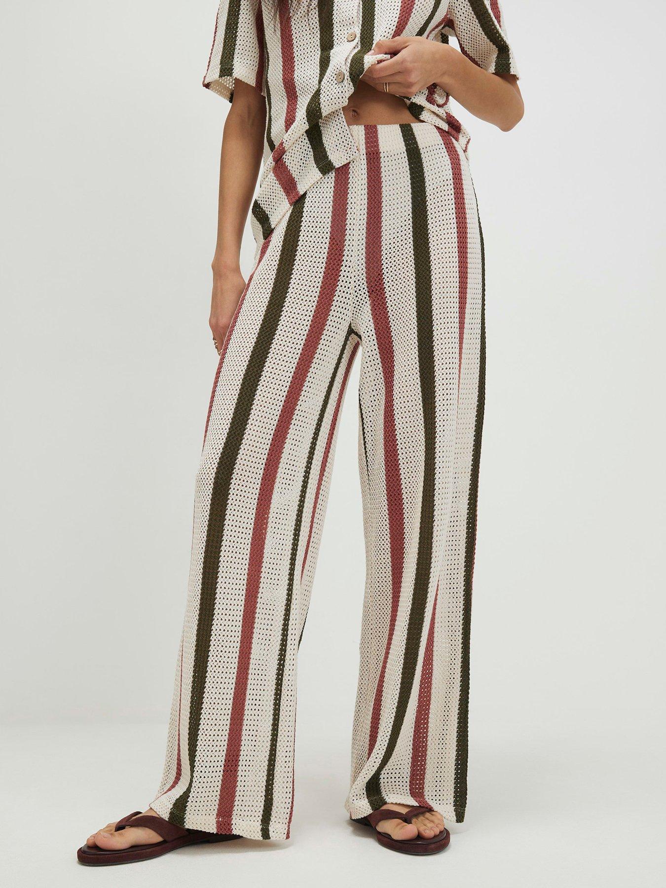 River Island Cream Crochet Stripe Trousers Co-ord