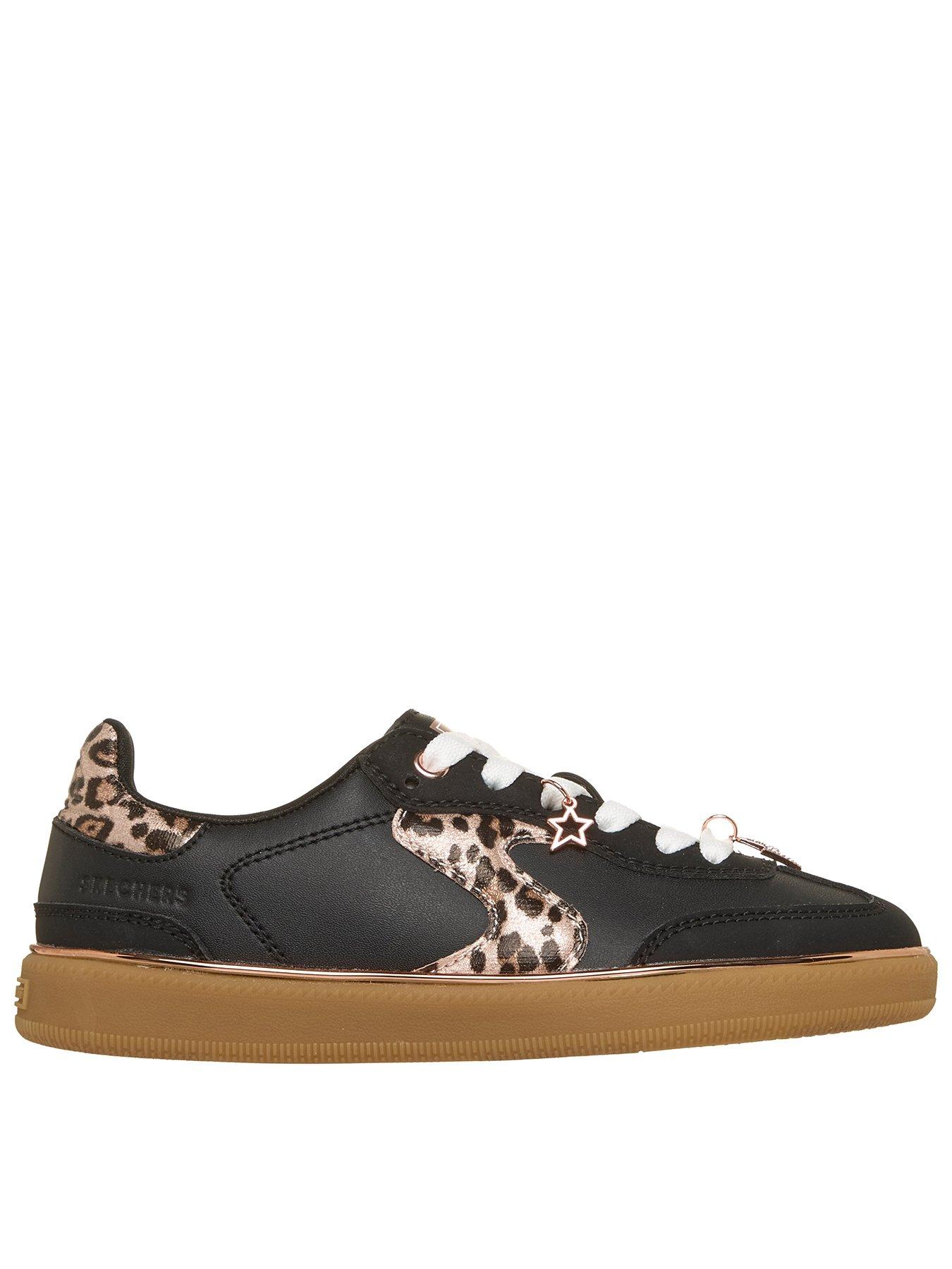 Skechers Hotshot Leopard Fame Platform Trainers - Black / Gold