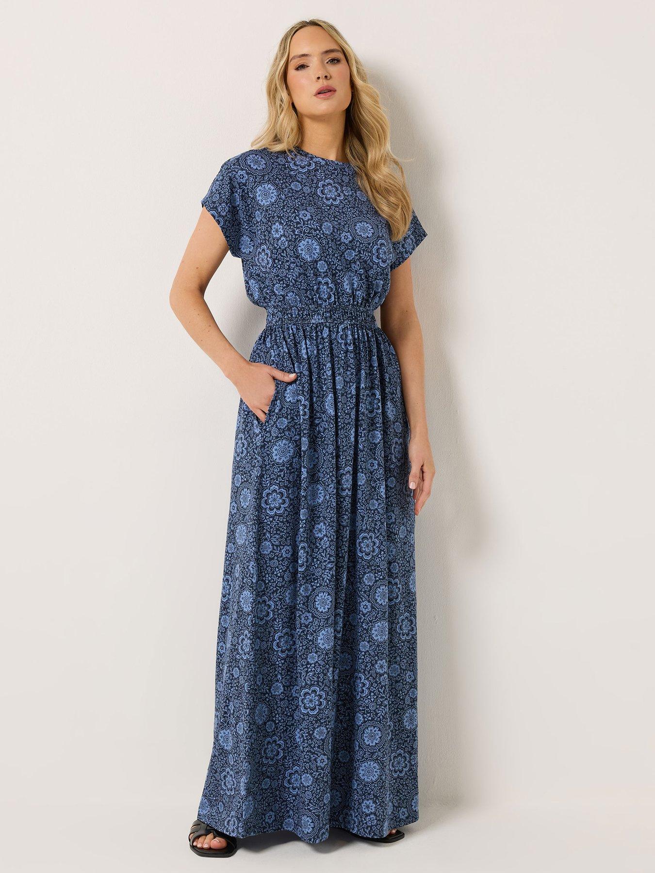 Long Tall Sally Floral Shirred Waist Dress - Blue