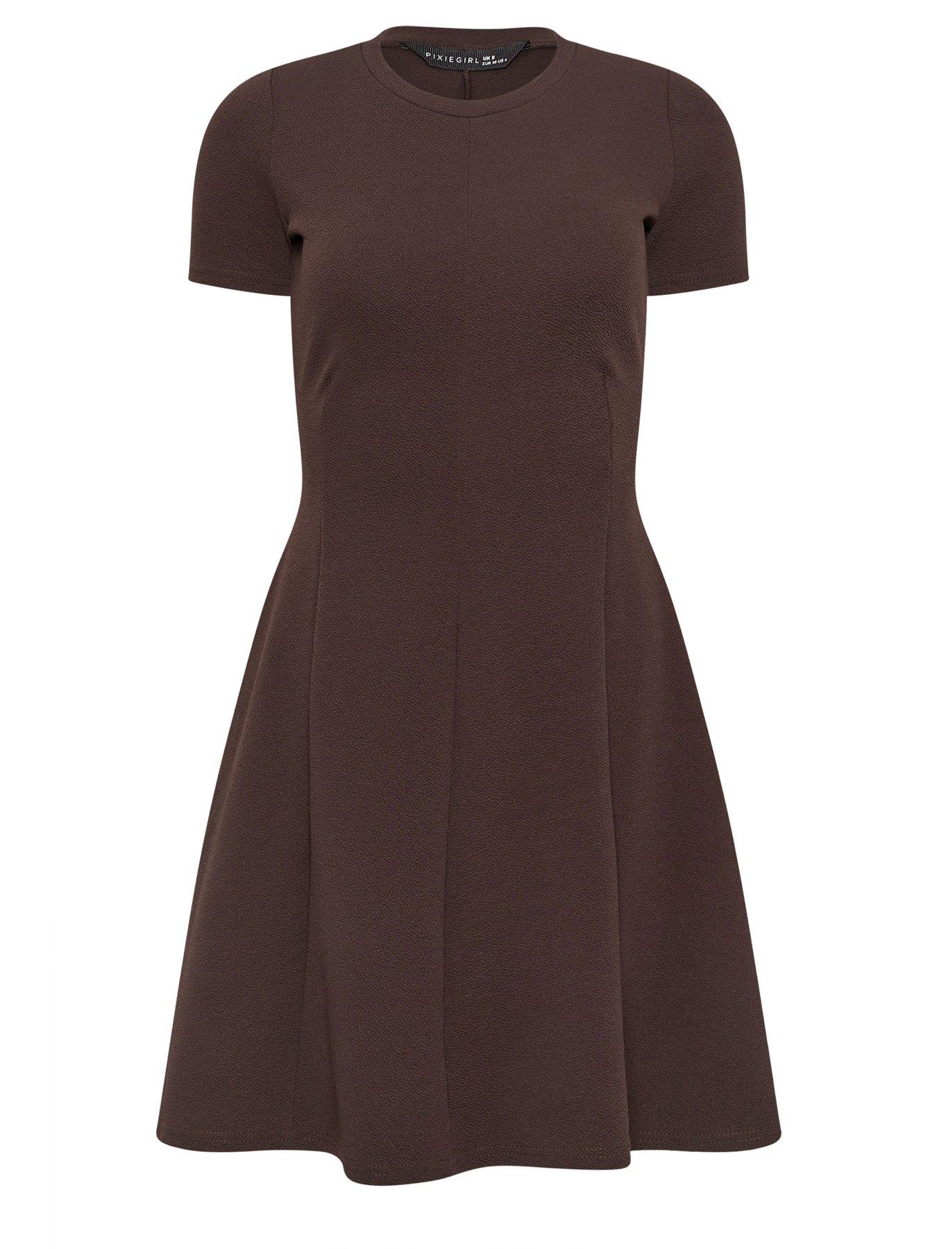 Image 5 of 5 of PixieGirl Petite Waist Textured Dress - Brown