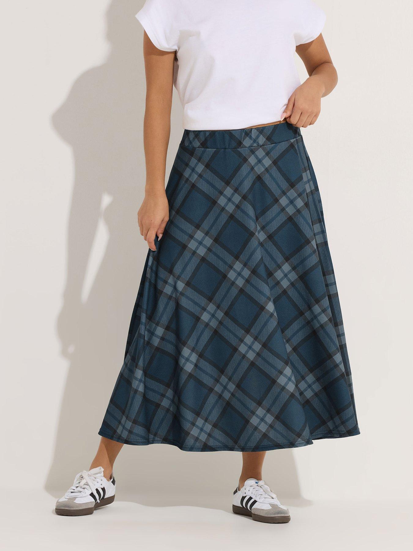 Image 1 of 4 of PixieGirl Petite Check Midaxi Skirt - Green
