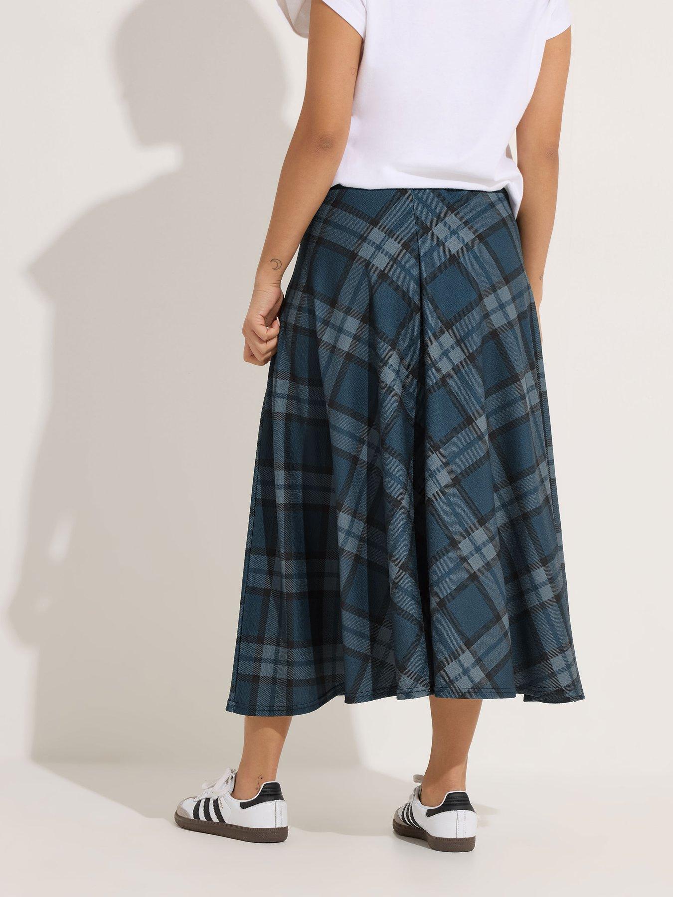 Image 2 of 4 of PixieGirl Petite Check Midaxi Skirt - Green