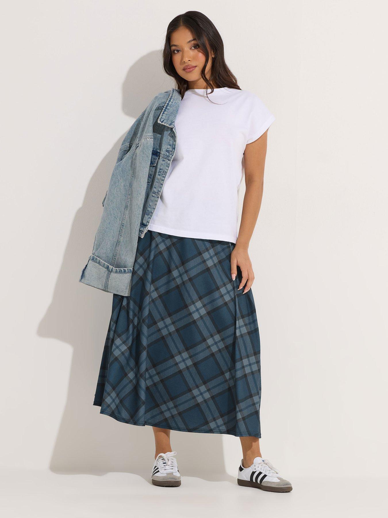 Image 3 of 4 of PixieGirl Petite Check Midaxi Skirt - Green