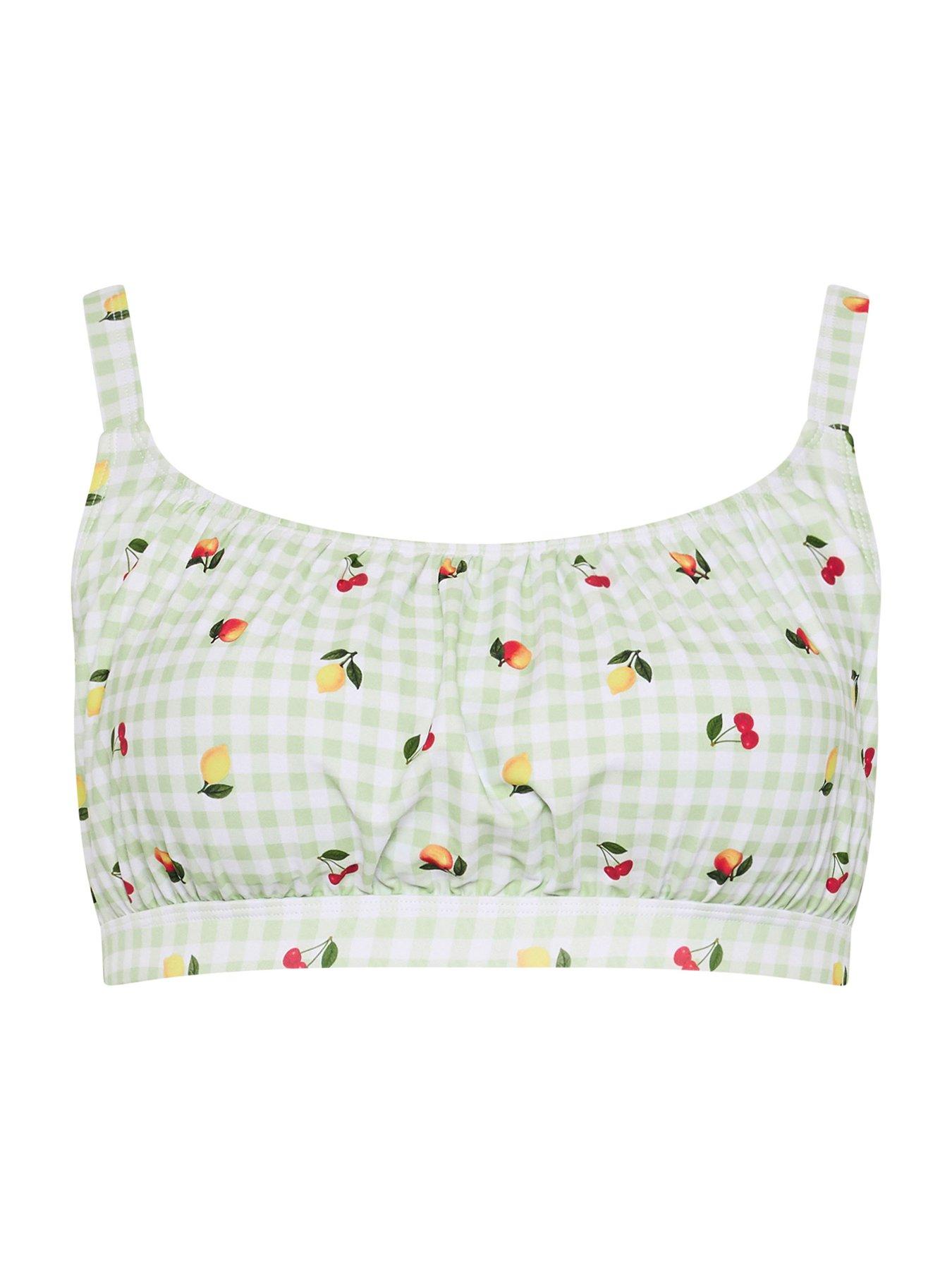 Image 5 of 5 of Yours Curve Gingham Fruit Print Bikini Top - Green