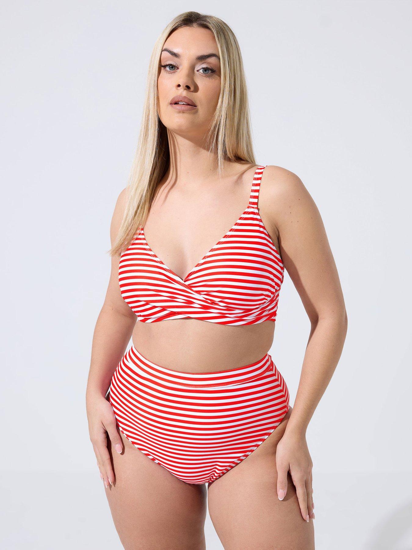 yours-curve-striped-bikini-twist-top-redfront