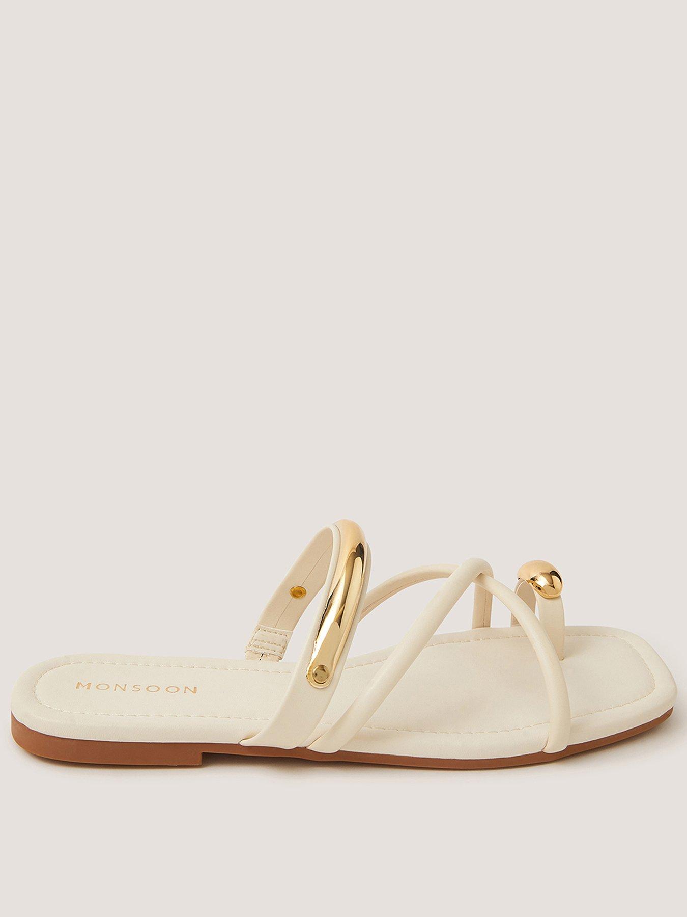 Image 1 of 3 of Monsoon Gold Trim Sandals - White