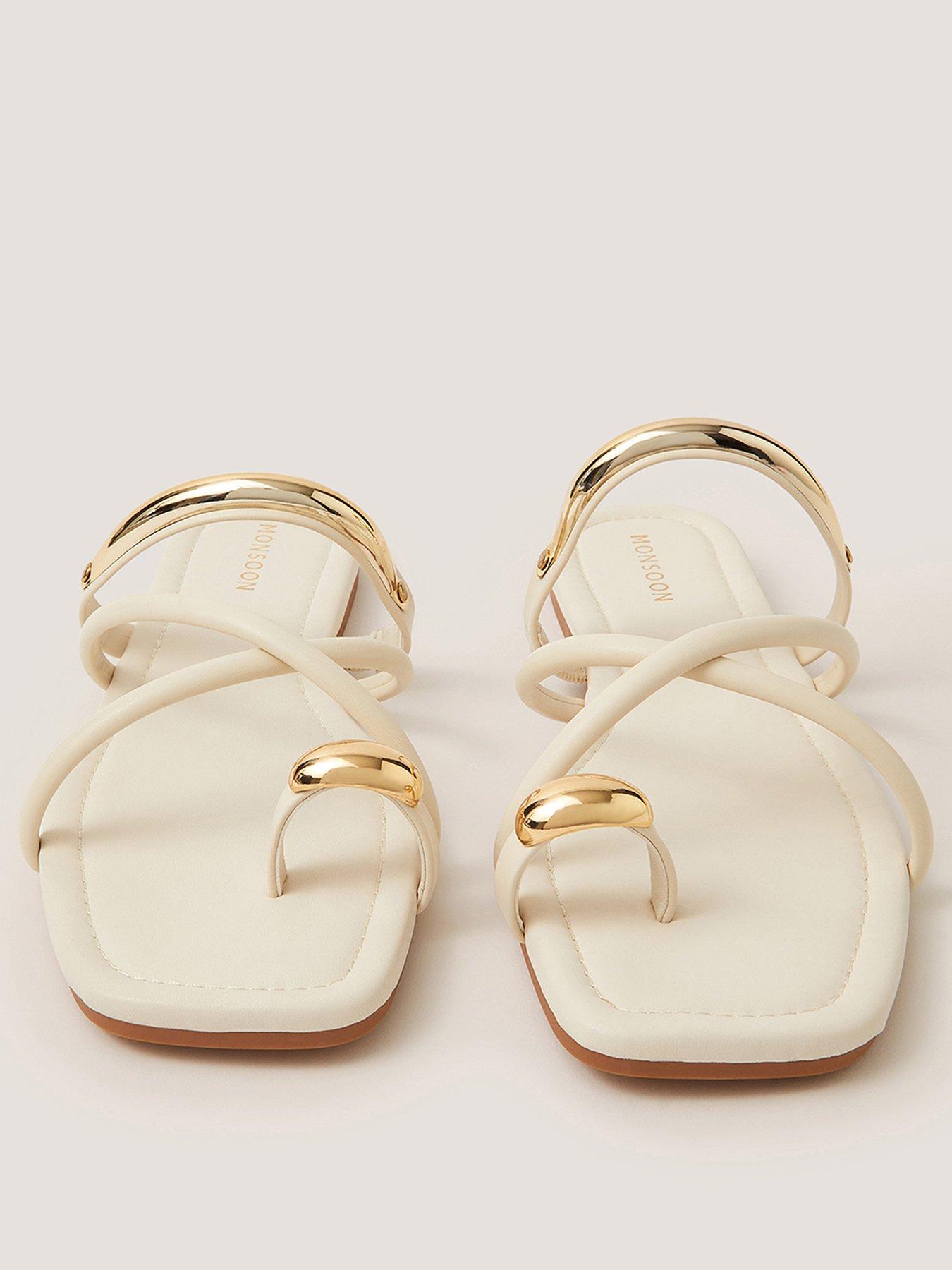 Image 2 of 3 of Monsoon Gold Trim Sandals - White