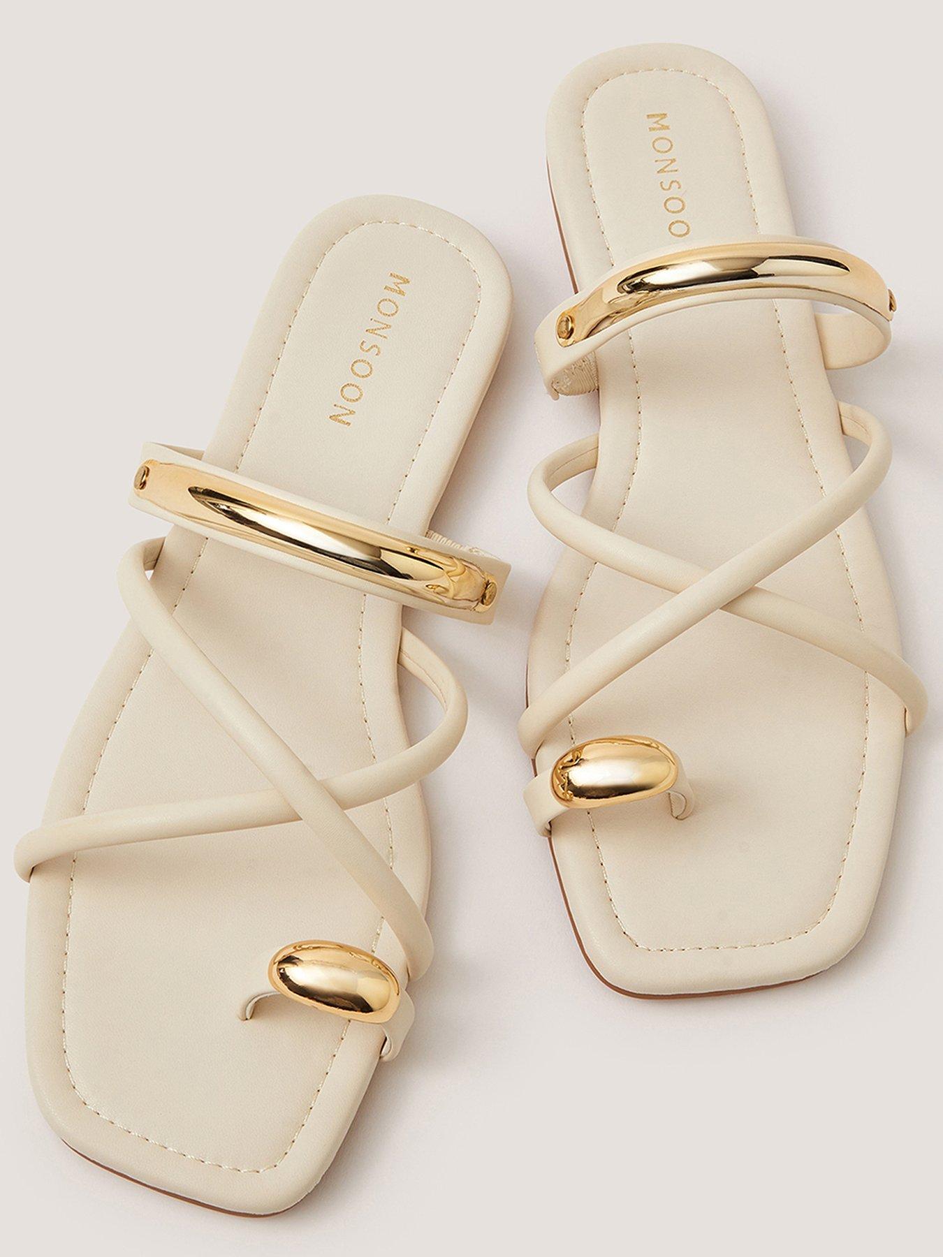 Image 3 of 3 of Monsoon Gold Trim Sandals - White