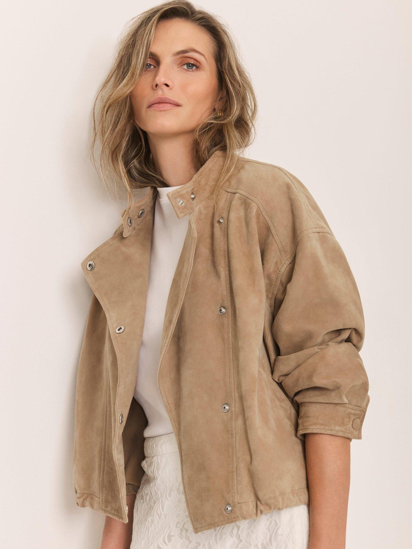 Mint Velvet Sand Suede Bomber Jacket
