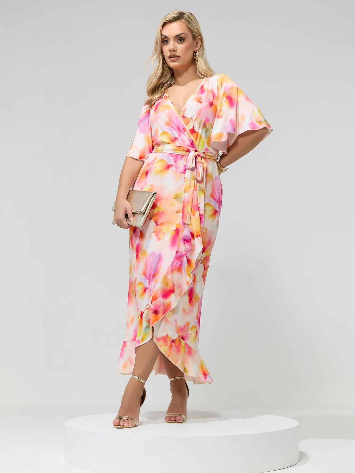 yours-curve-blur-wrap-ruffle-dress-yellowfront