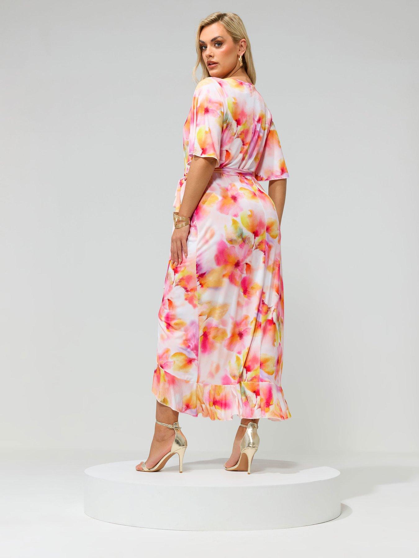 yours-curve-blur-wrap-ruffle-dress-yellowstillFront