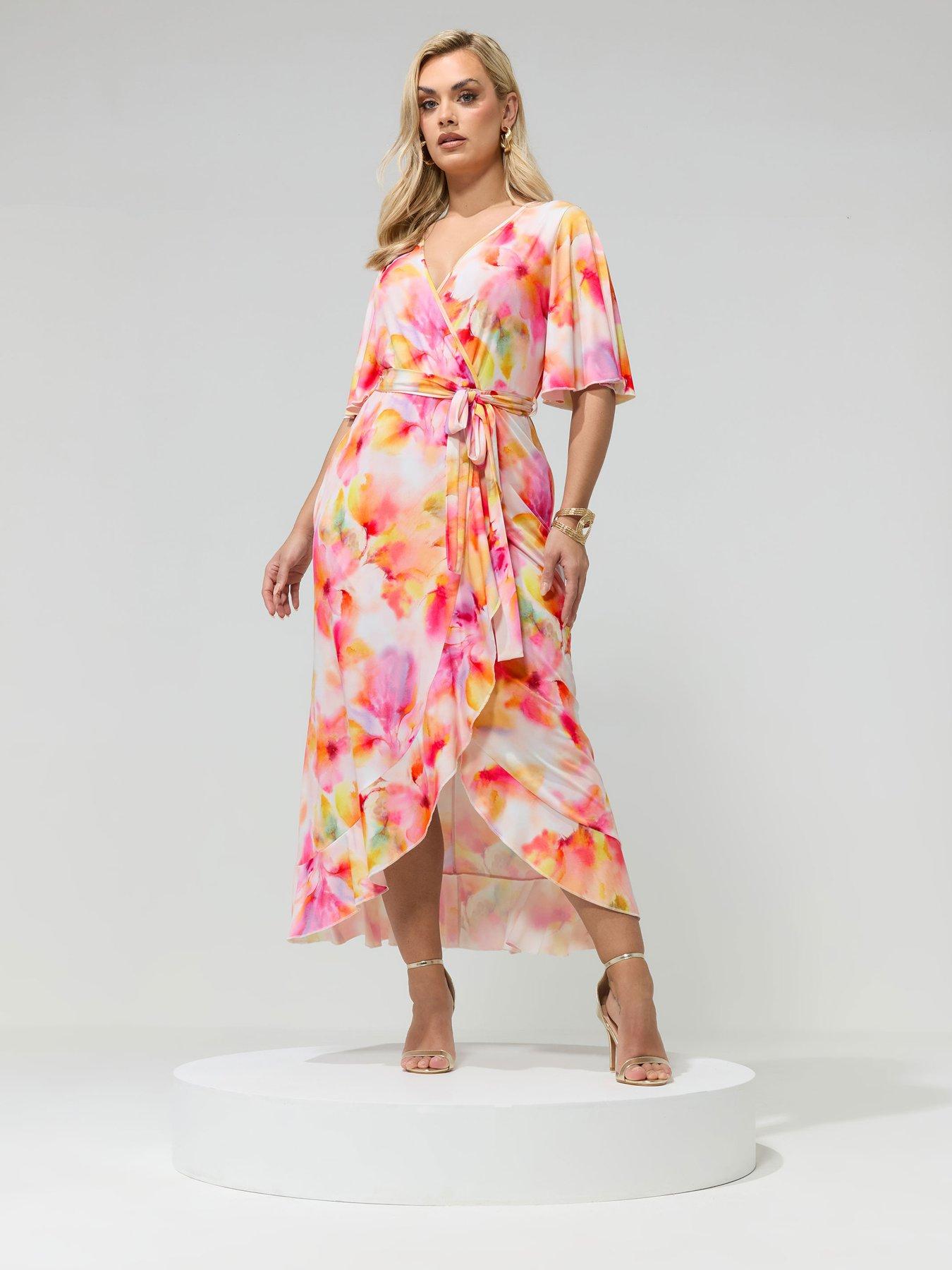yours-curve-blur-wrap-ruffle-dress-yellowback