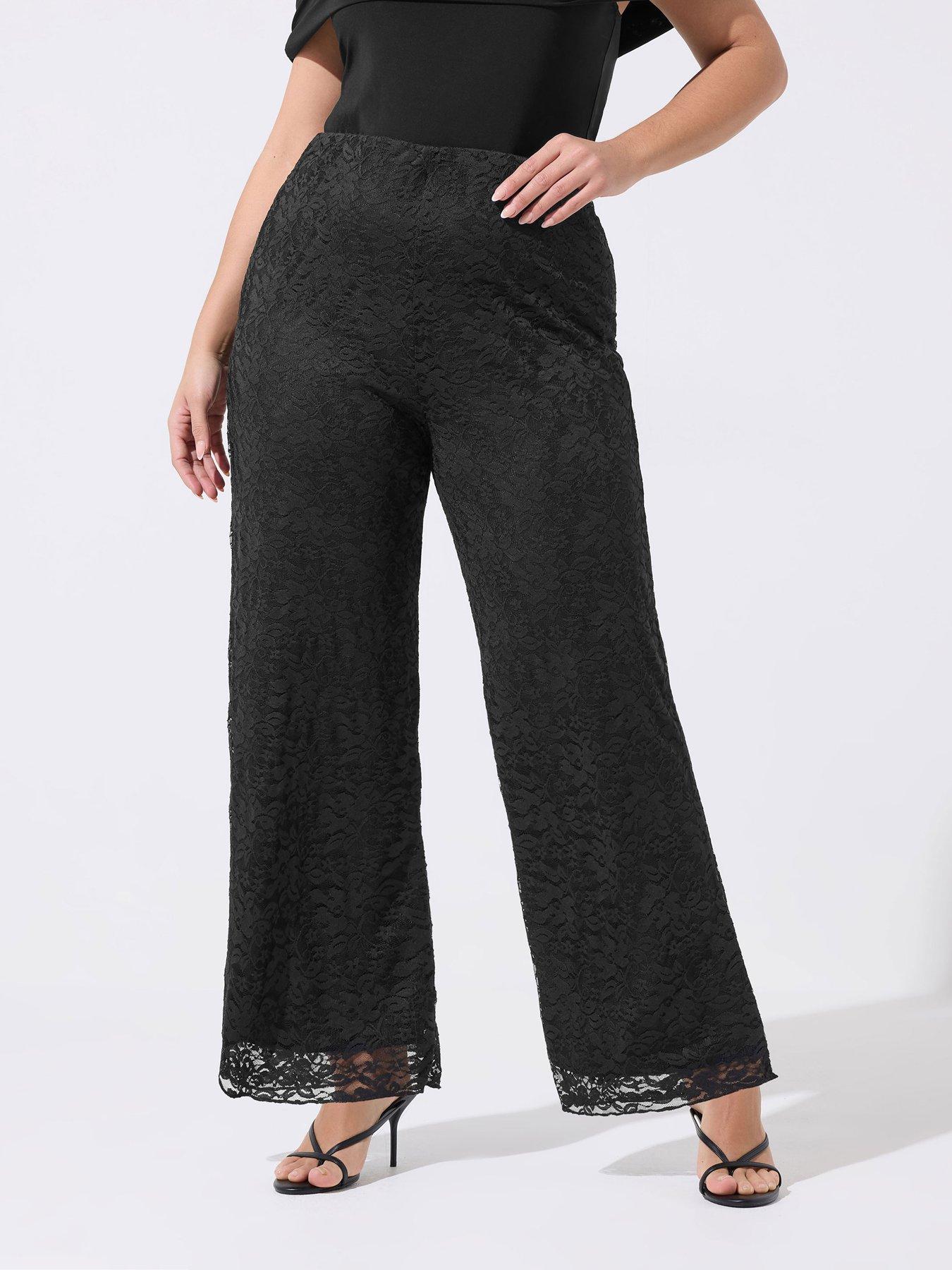 Yours Curve Lined Lace Trousers - Black