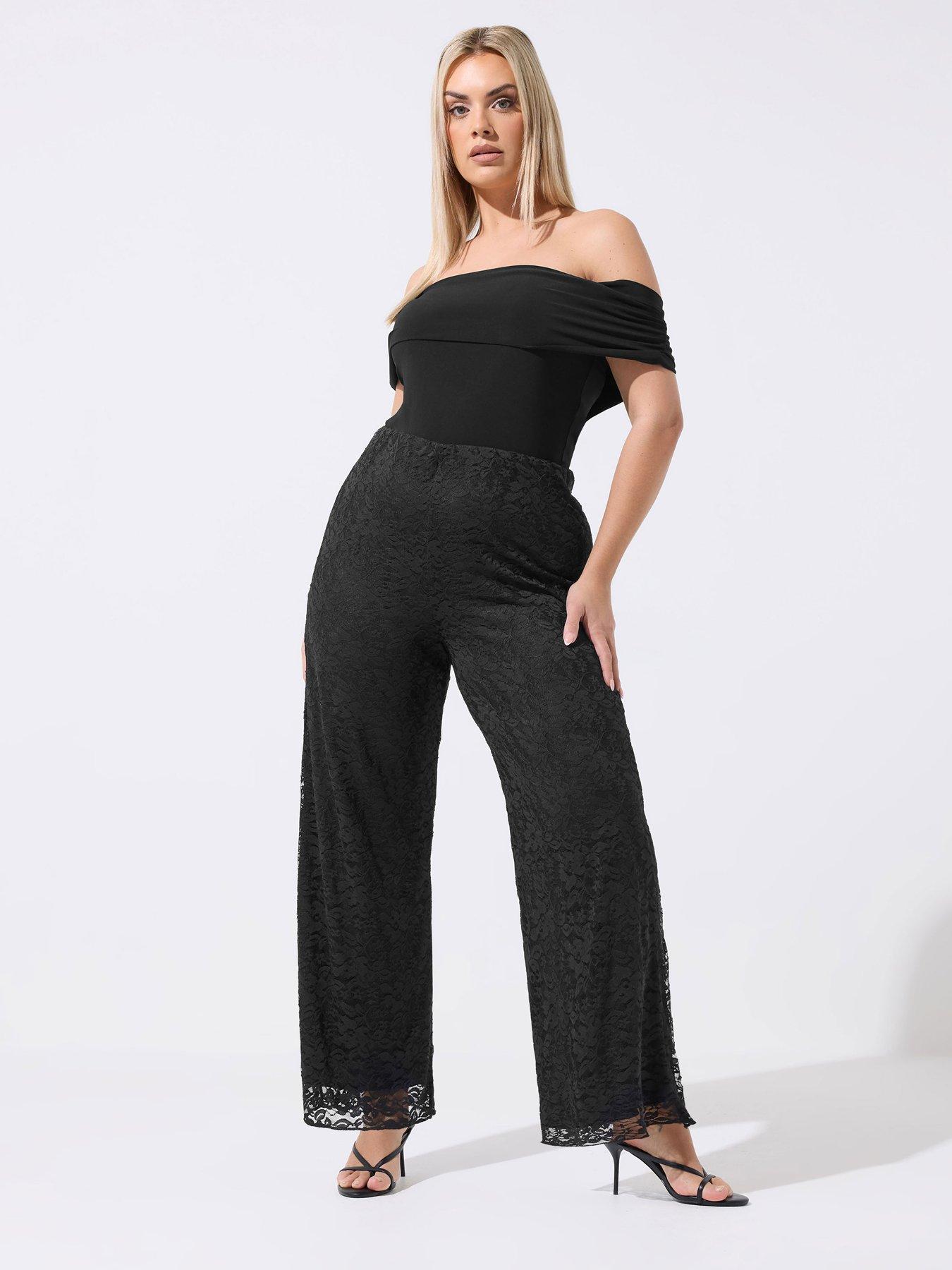 Image 3 of 5 of Yours Curve Lined Lace Trousers - Black