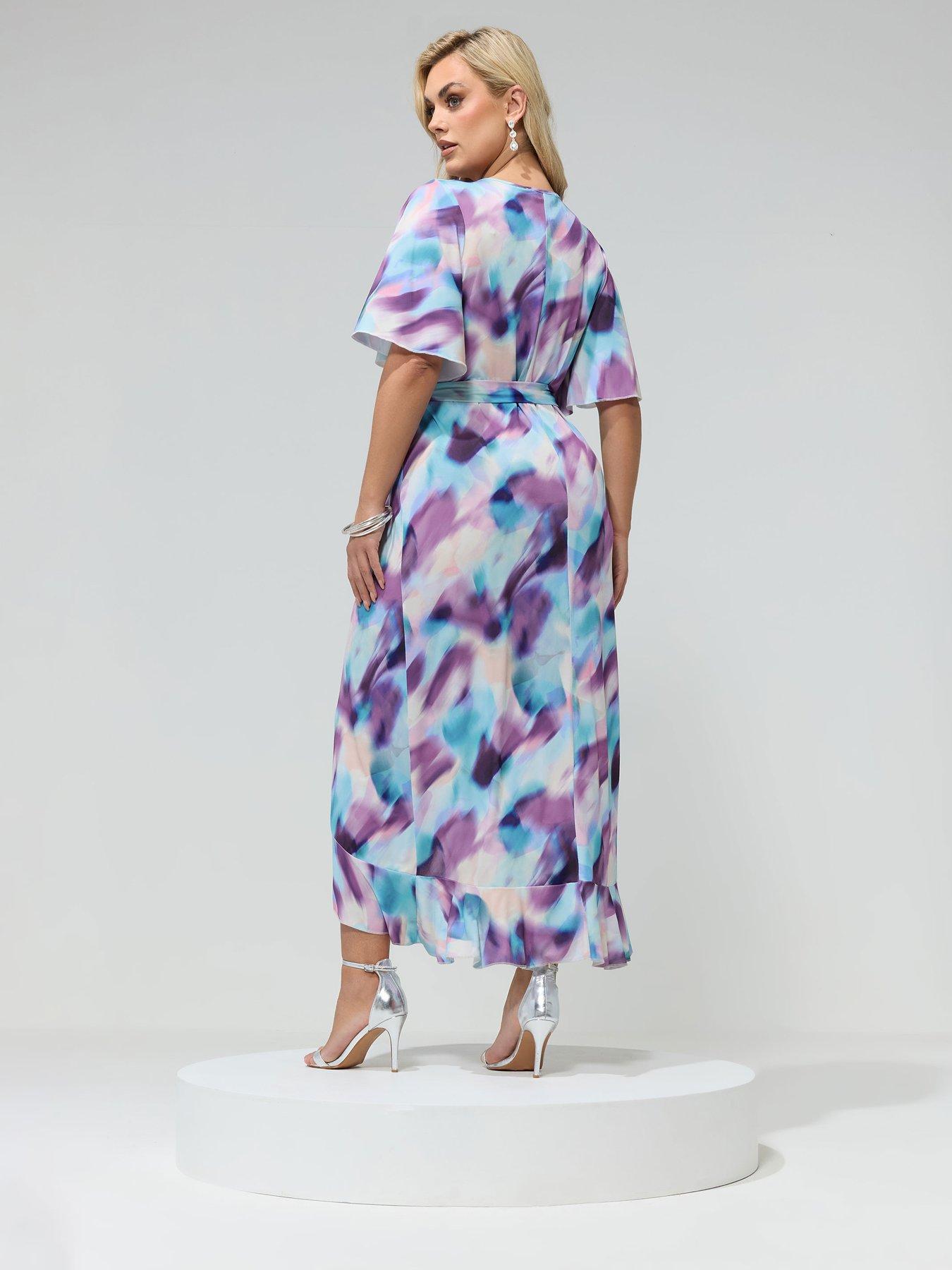 Image 2 of 5 of Yours Curve Blur Wrap Ruffle Dress - Purple
