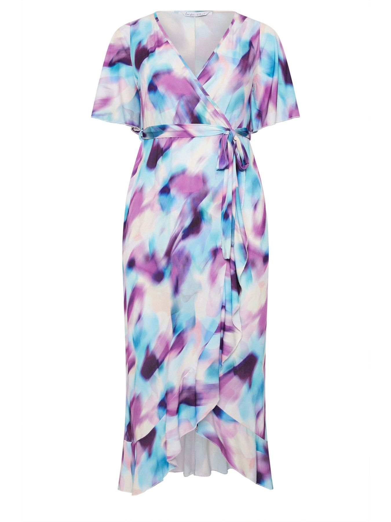 Image 5 of 5 of Yours Curve Blur Wrap Ruffle Dress - Purple