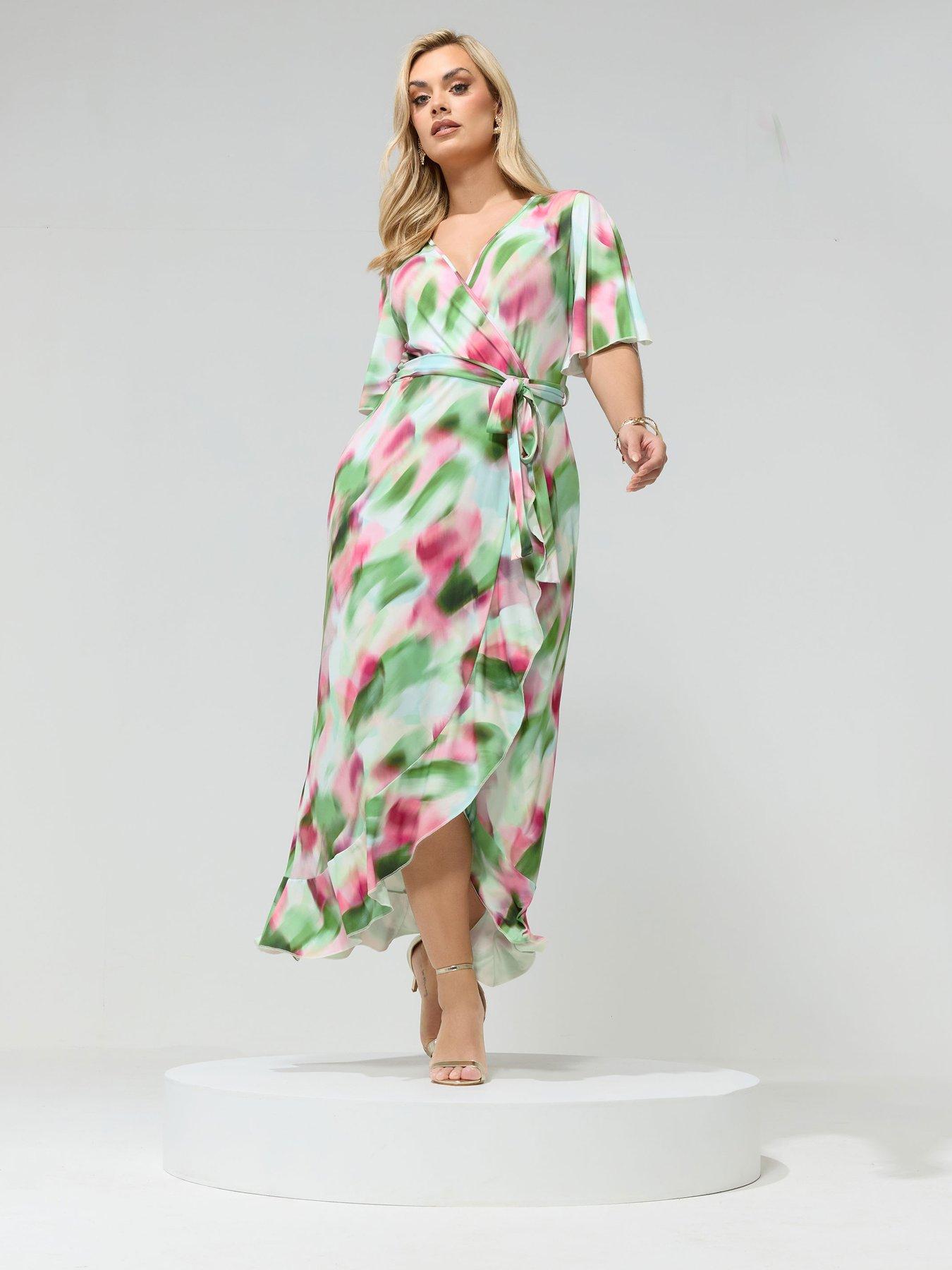 yours-curve-blur-wrap-ruffle-dress-greenback