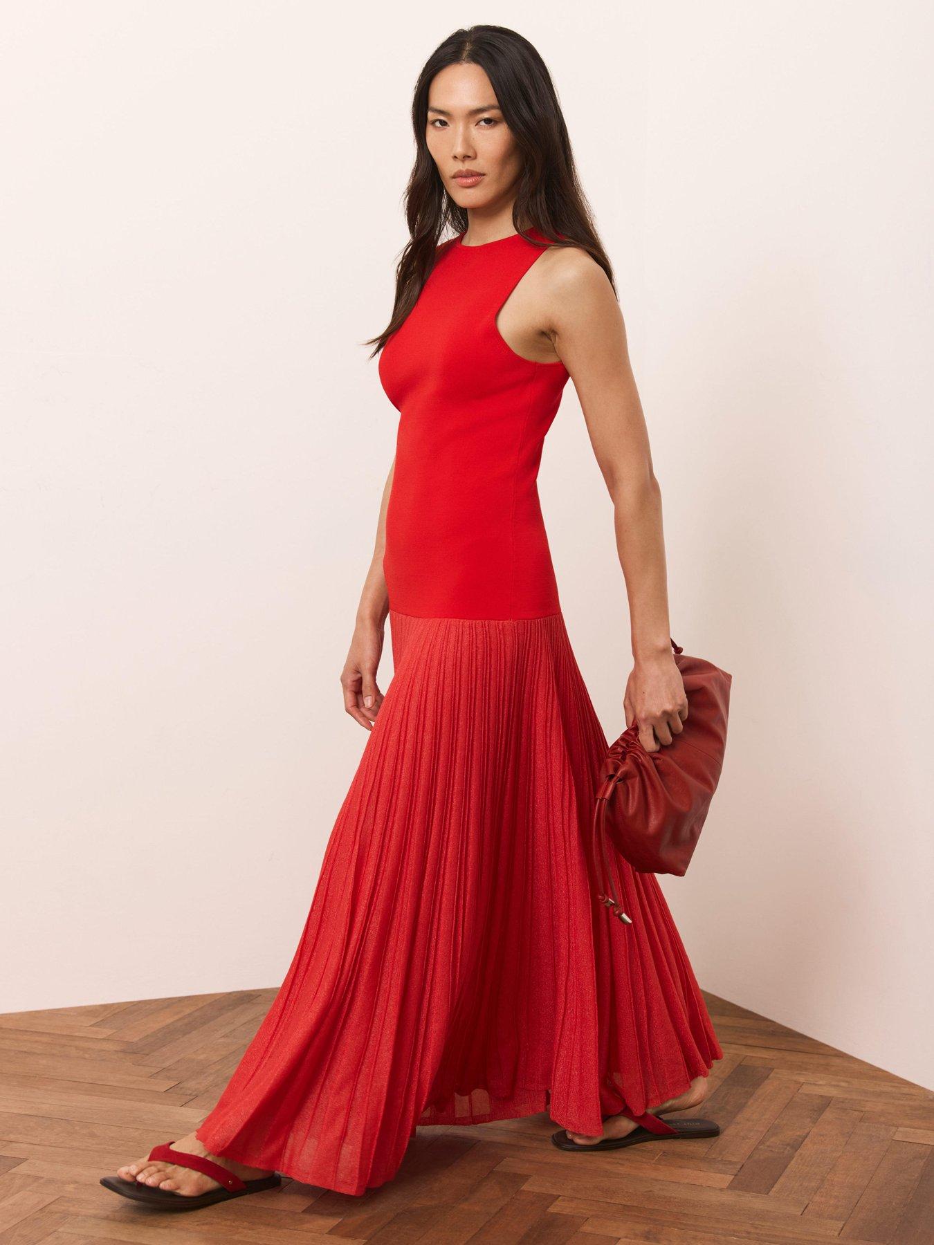 Image 1 of 6 of Mint Velvet Knit Sheer Hem Dress - Red