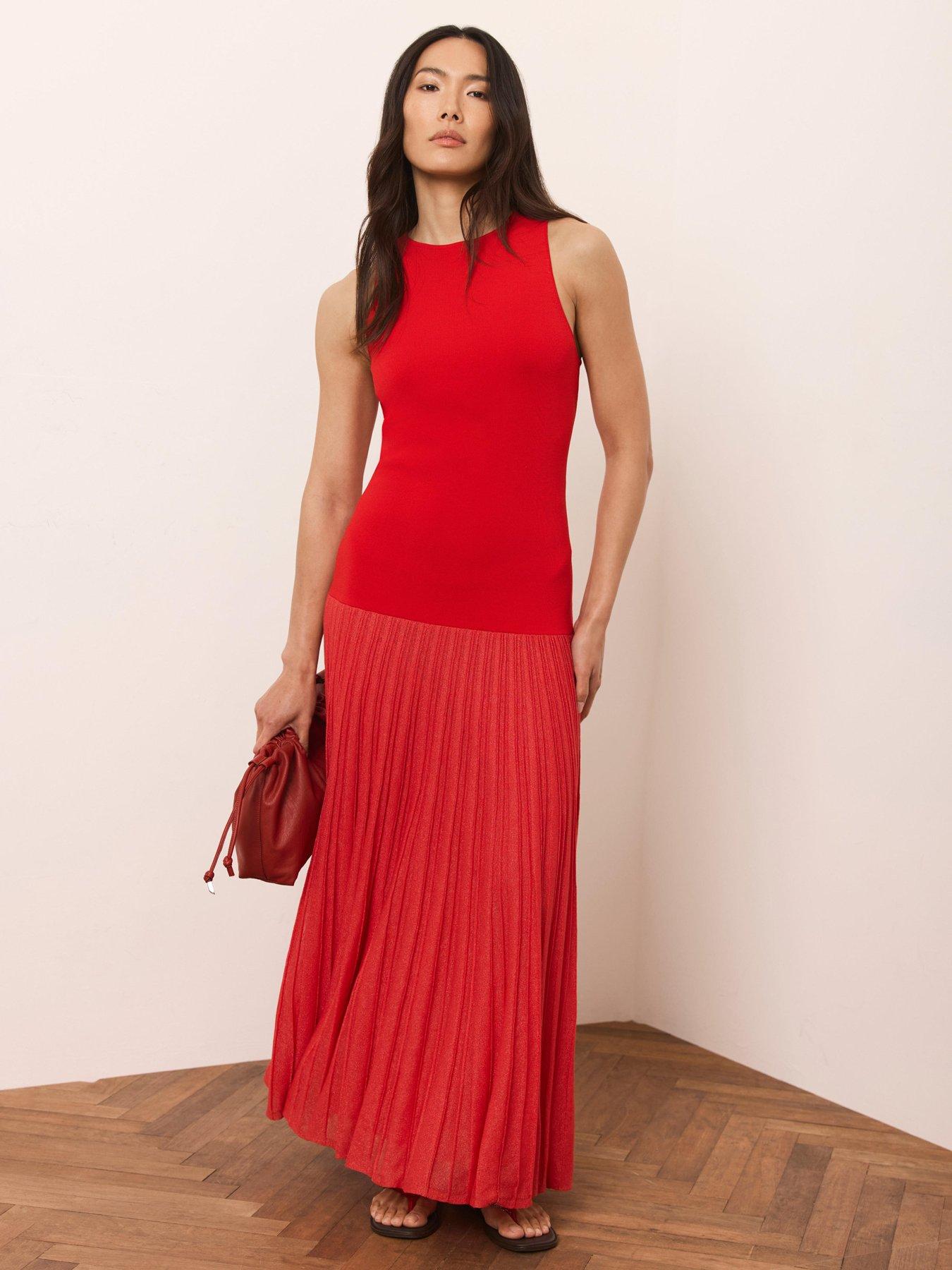 Image 2 of 6 of Mint Velvet Knit Sheer Hem Dress - Red