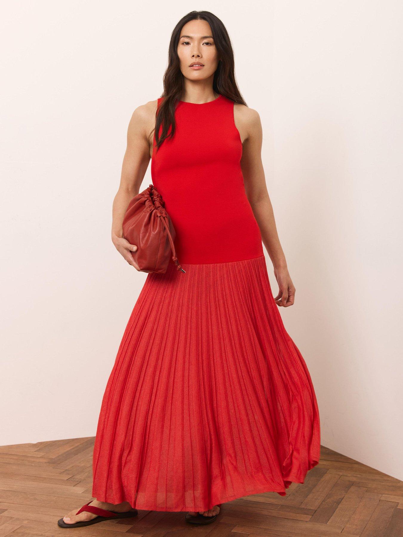 Image 3 of 6 of Mint Velvet Knit Sheer Hem Dress - Red