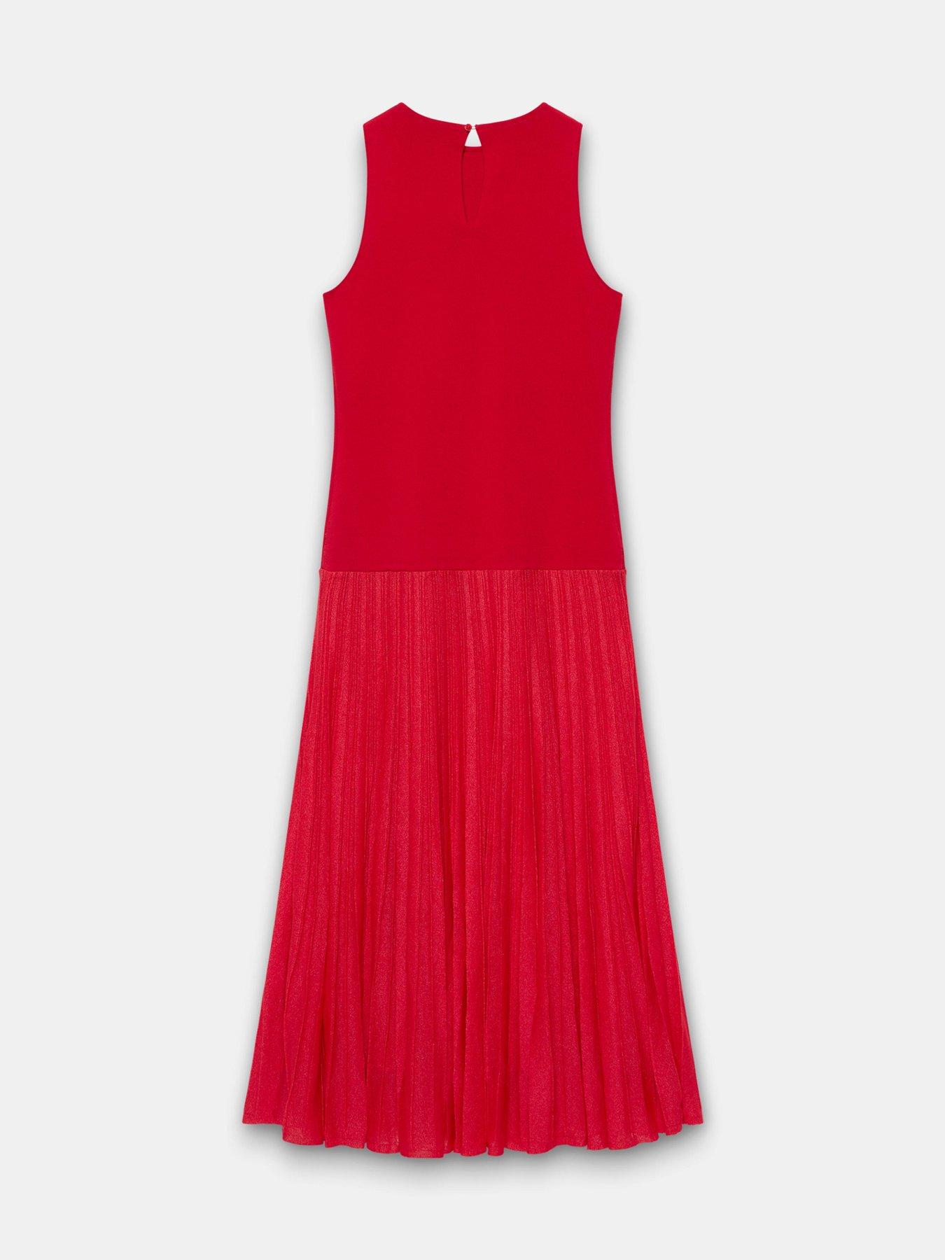 Image 6 of 6 of Mint Velvet Knit Sheer Hem Dress - Red