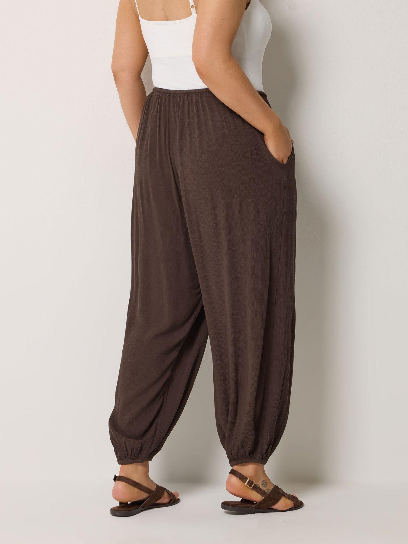 yours-curve-woven-cuffed-balloon-trousers-brownstillFront
