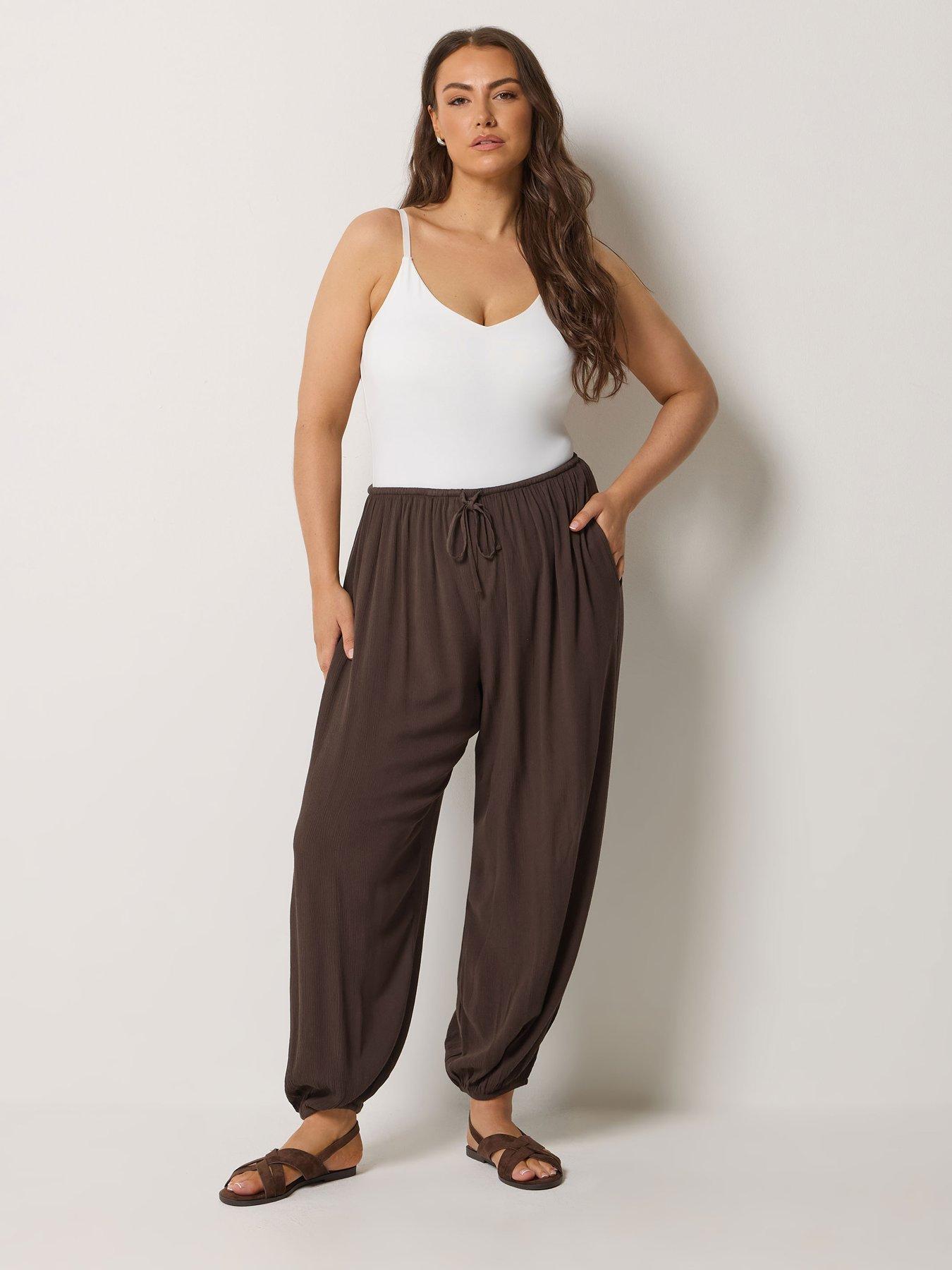 yours-curve-woven-cuffed-balloon-trousers-brownback