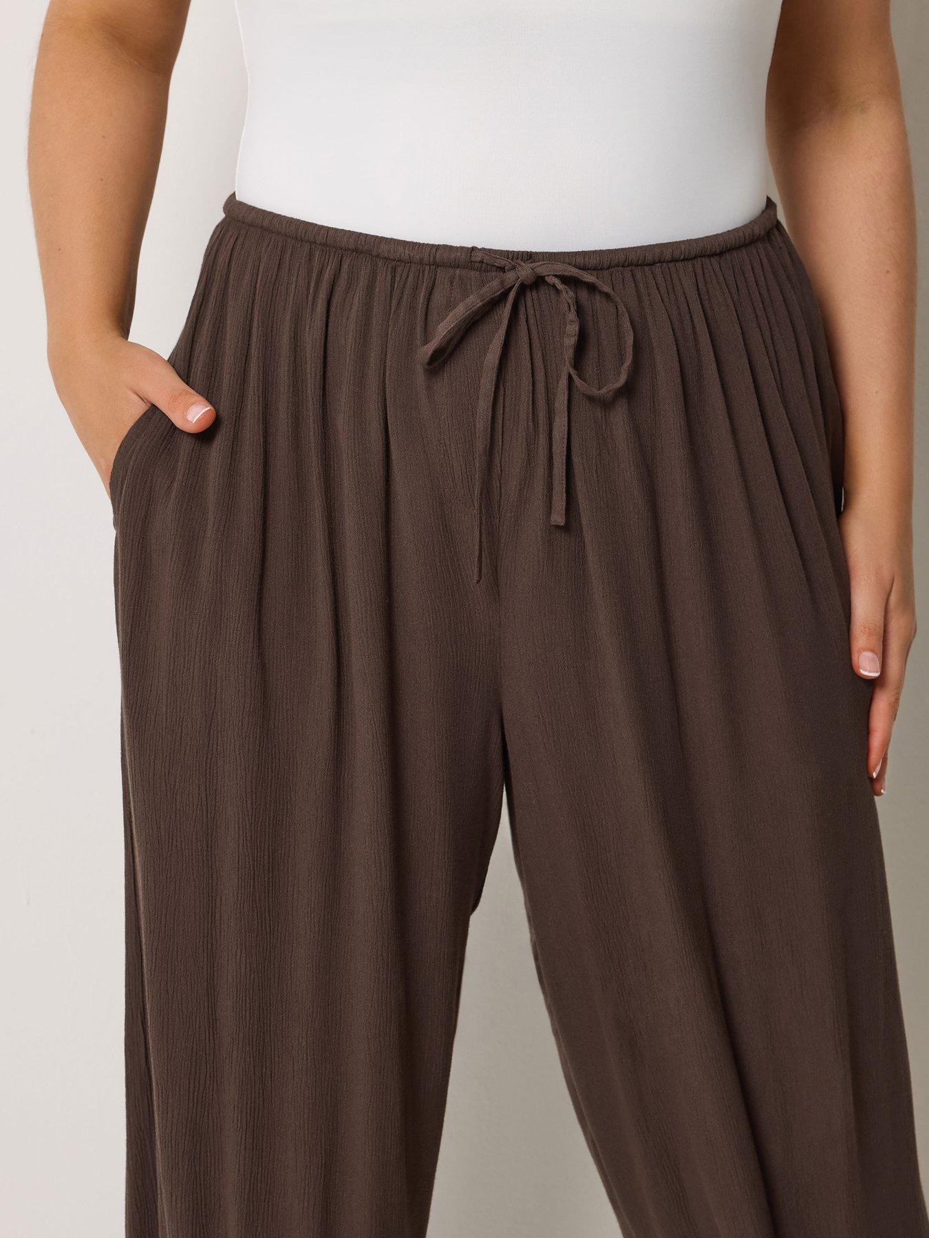 yours-curve-woven-cuffed-balloon-trousers-brownoutfit