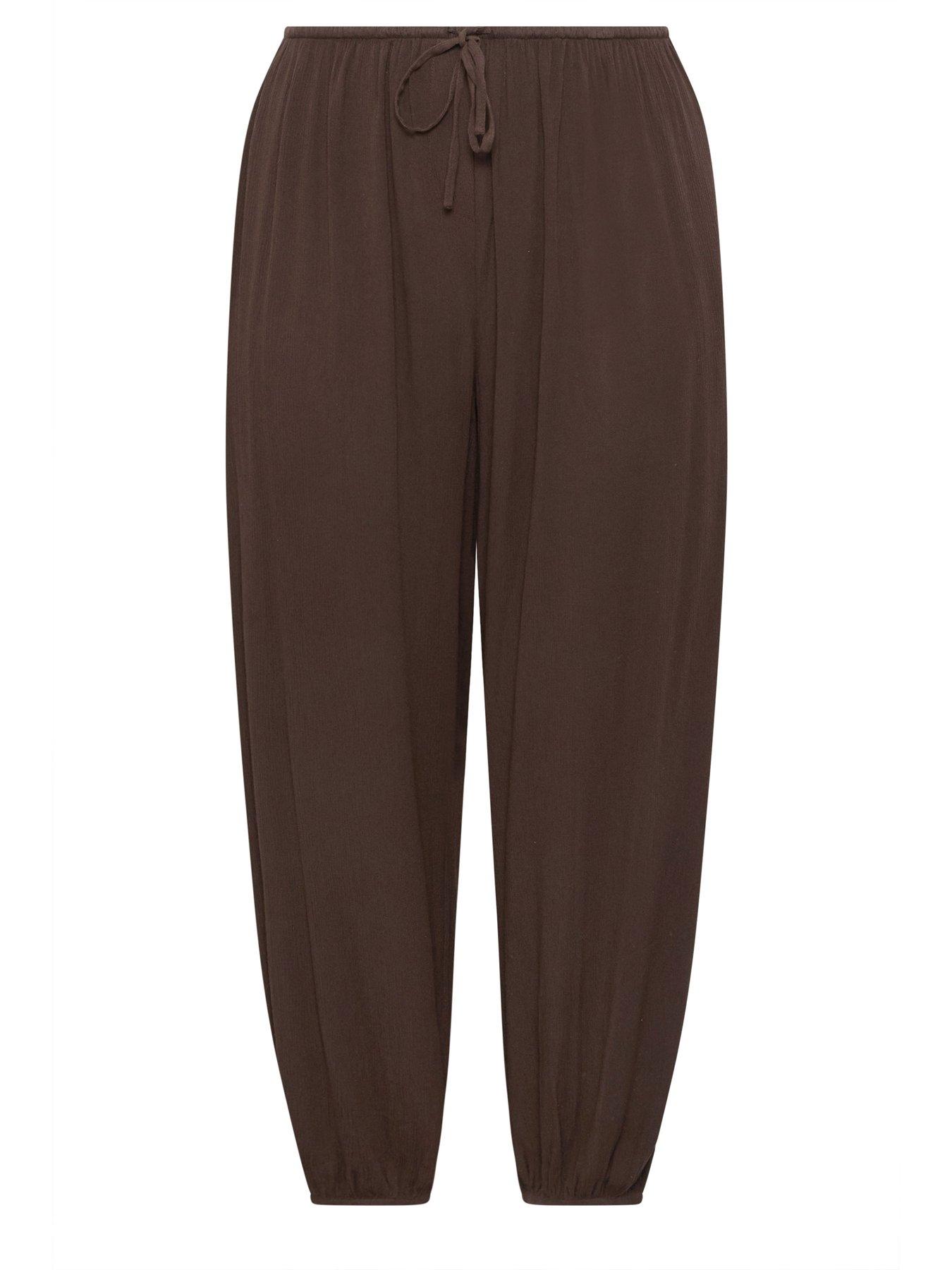 yours-curve-woven-cuffed-balloon-trousers-browndetail