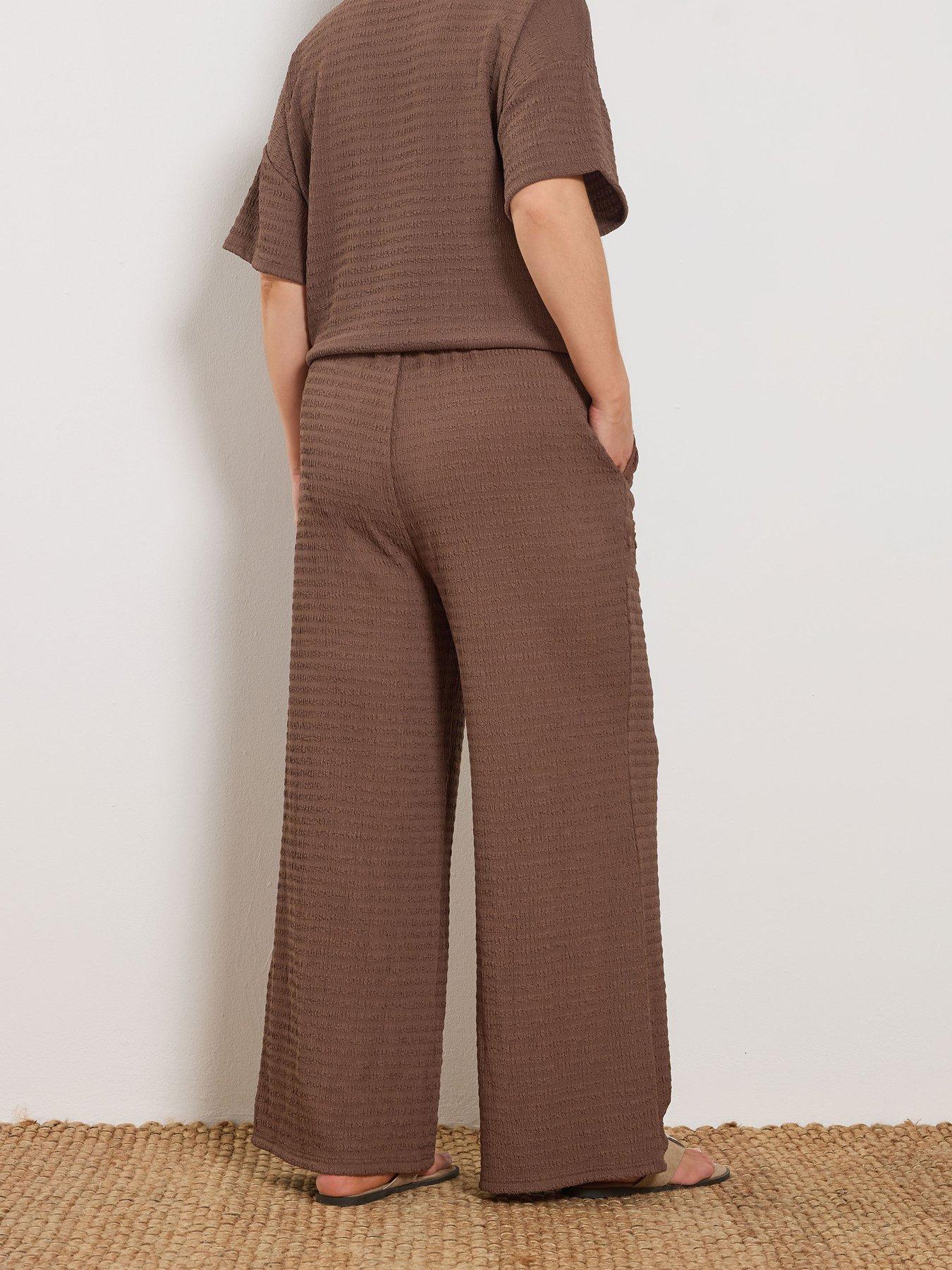 Image 2 of 5 of Yours Curve Wide Leg Textured Trousers - Brown