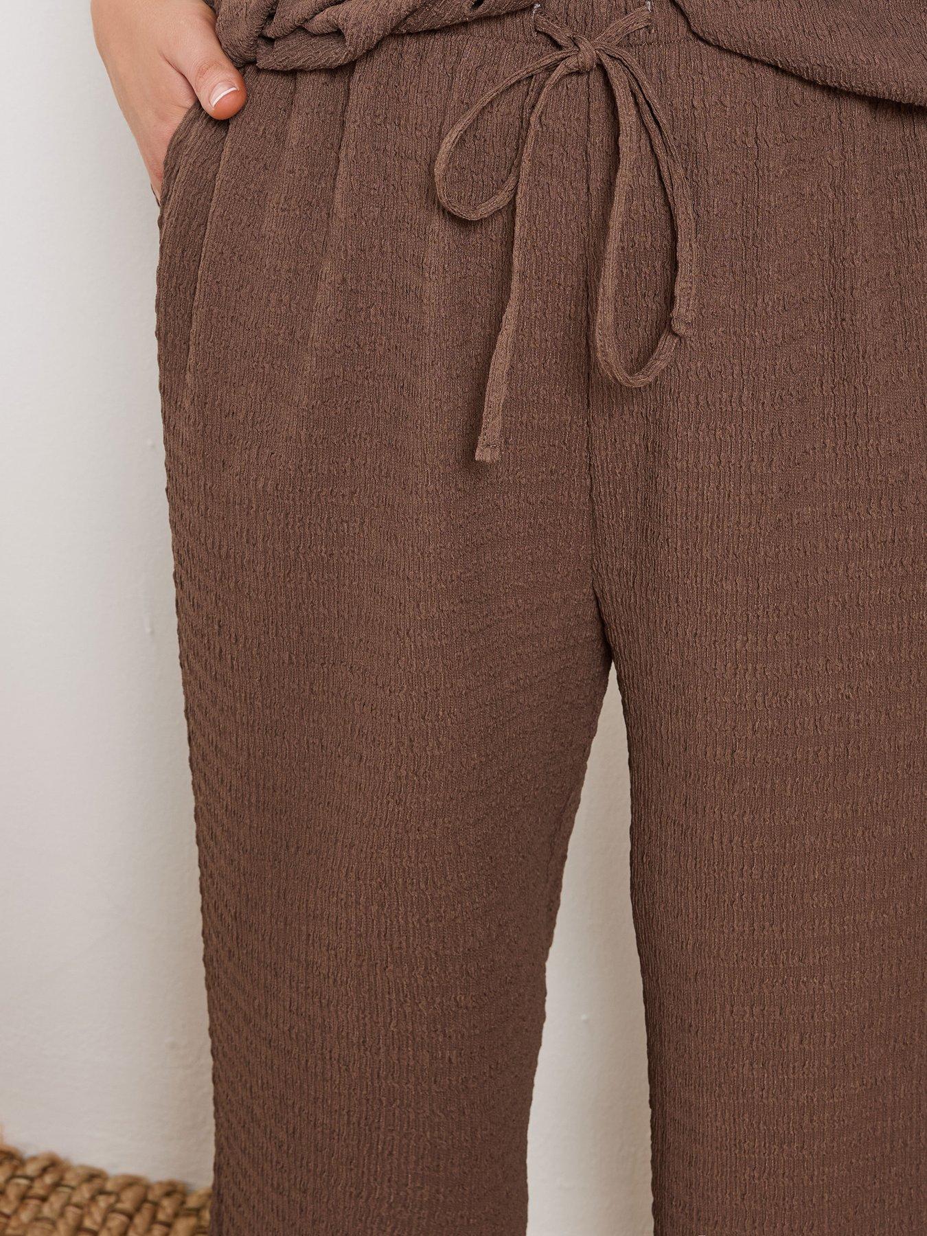 yours-curve-wide-leg-textured-trousers-brownoutfit