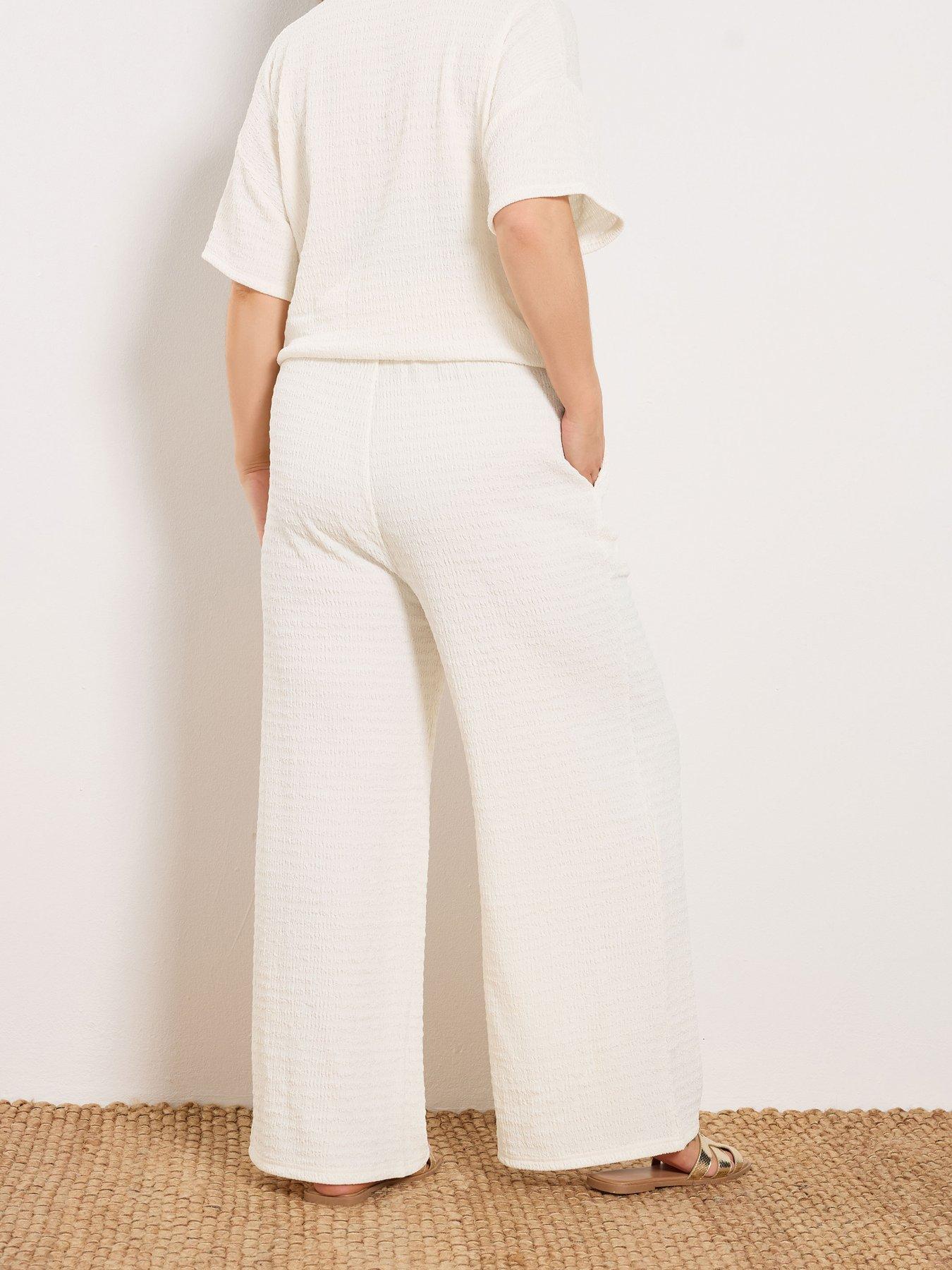 Image 2 of 4 of Yours Curve Wide Leg Textured Trousers - Cream