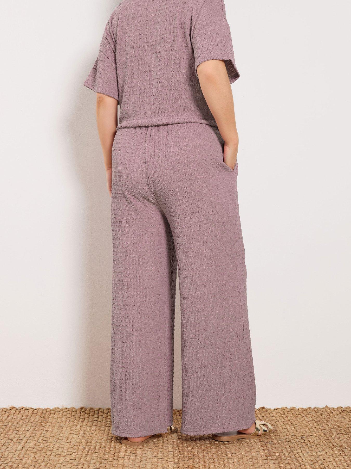 yours-curve-wide-leg-textured-trousers-pinkstillFront