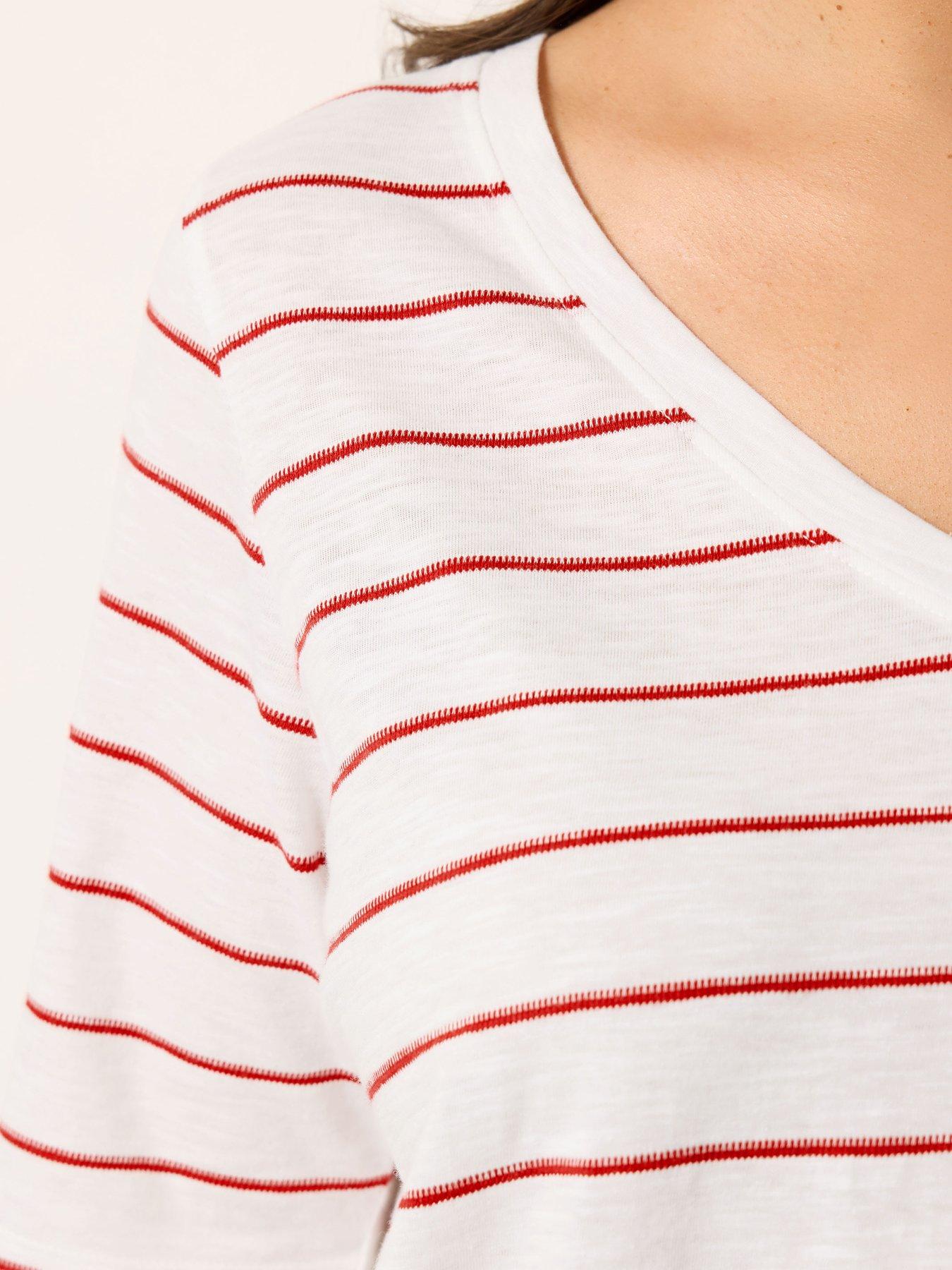 yours-curve-v-neck-stripe-t-shirt-whiteoutfit