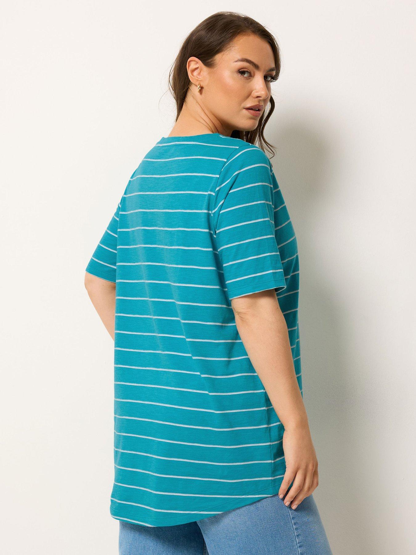 yours-curve-v-neck-stripe-t-shirt-bluestillFront