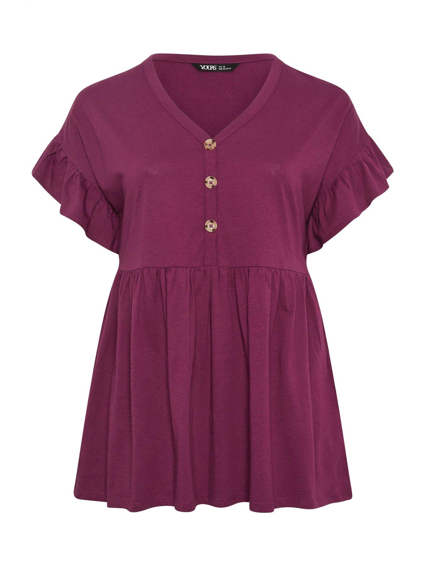Image 5 of 5 of Yours Curve Frill Sleeve Button Peplum Top - Purple