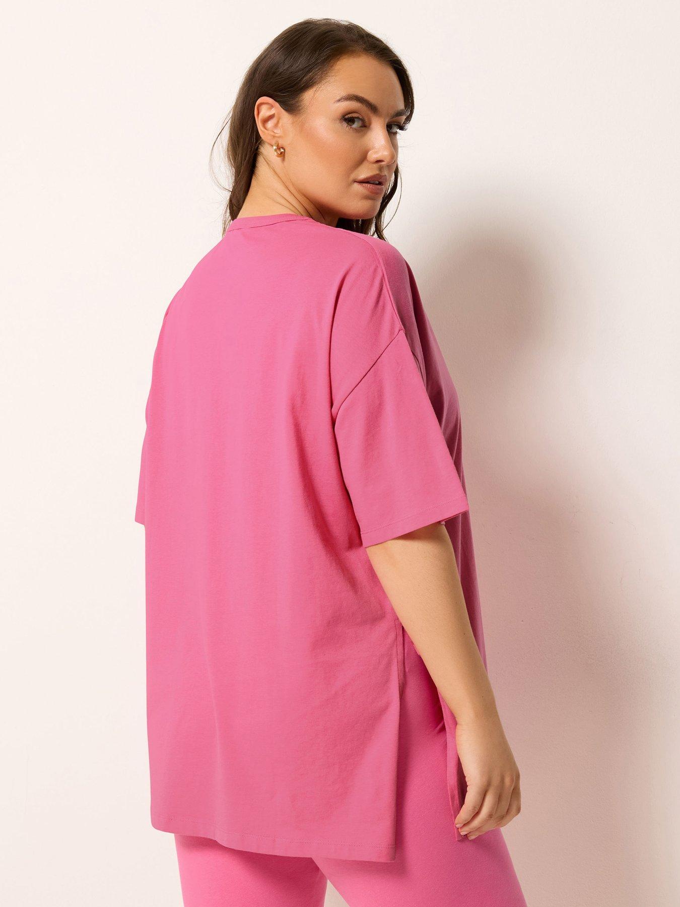 yours-curve-relaxed-longline-side-split-t-shirt-pinkstillFront