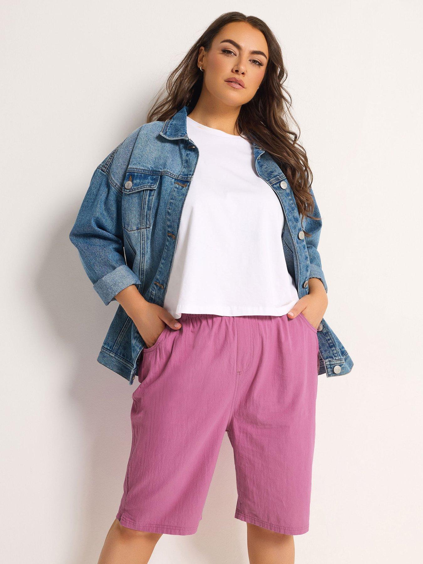 Image 1 of 4 of Yours Curve Cool Cotton Shorts - Pink