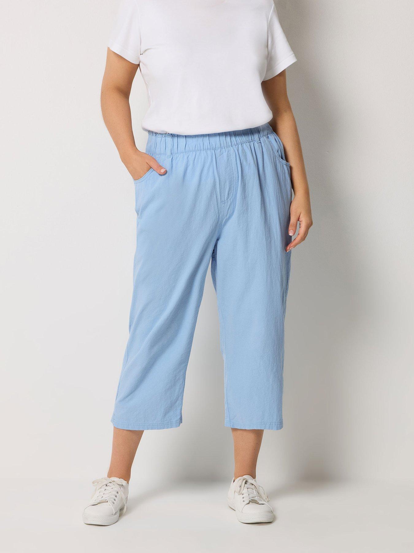 yours-curve-cool-cotton-cropped-trouser-bluefront