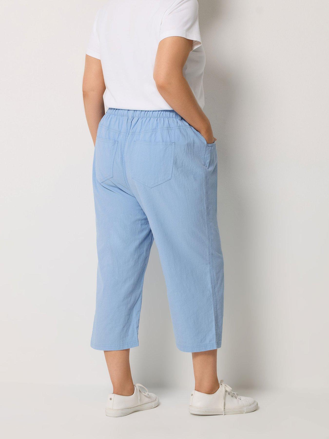 yours-curve-cool-cotton-cropped-trouser-bluestillFront