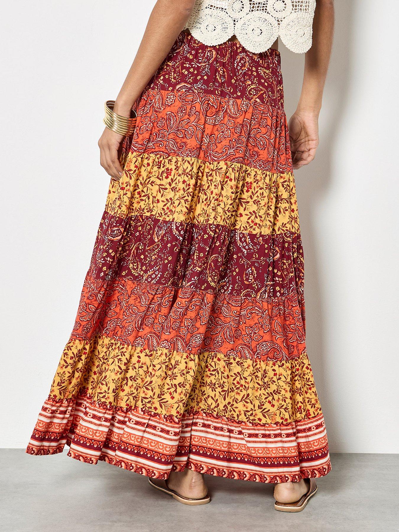 apricot-apricot-multi-tier-patchwork-print-skirtstillFront