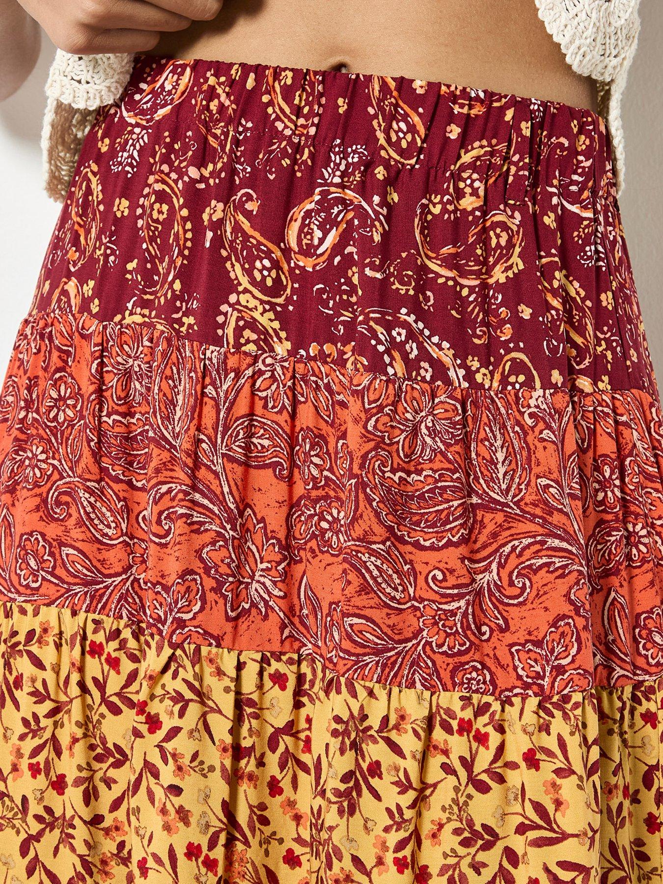 apricot-apricot-multi-tier-patchwork-print-skirtoutfit