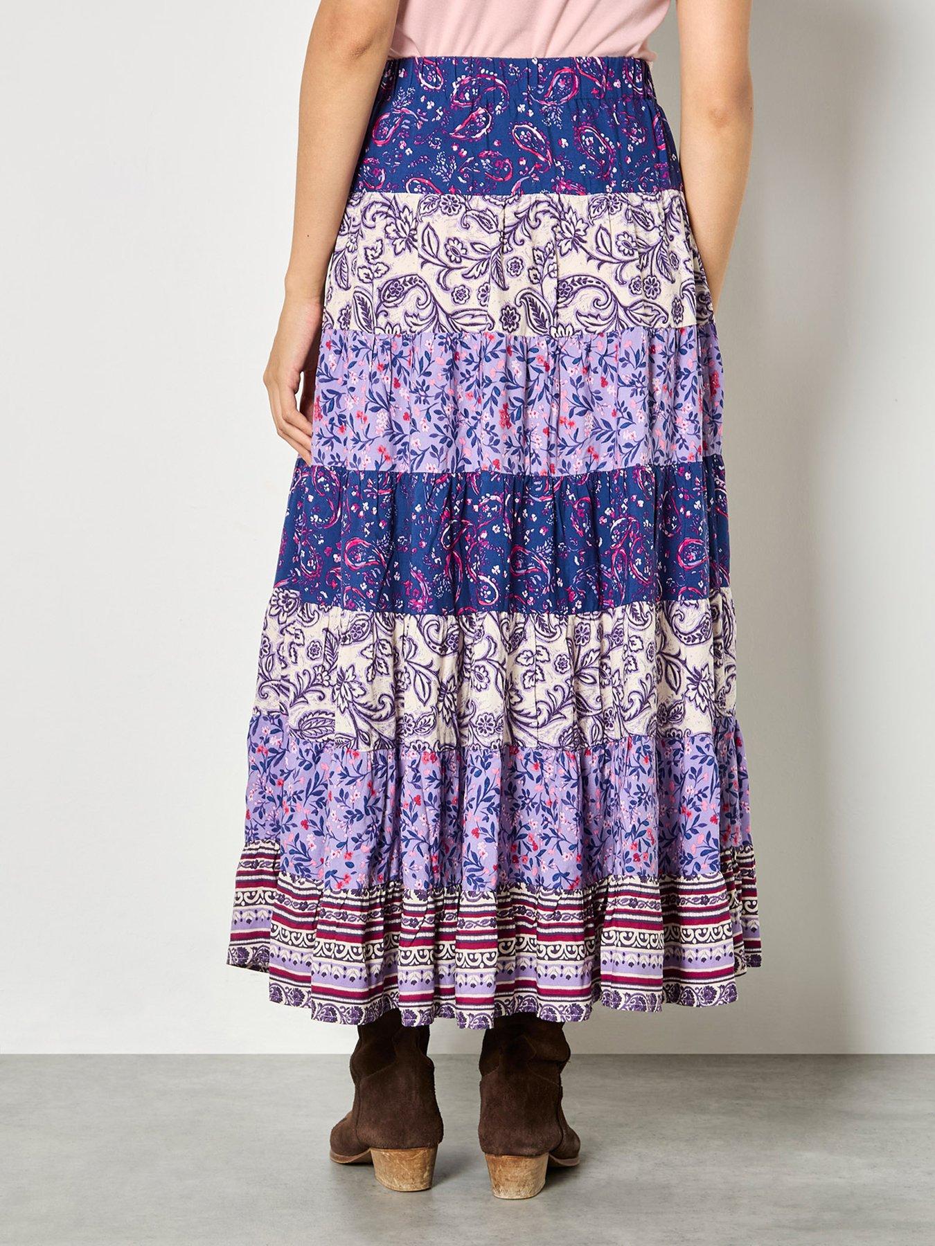 apricot-apricot-multi-tier-patchwork-print-skirtstillFront