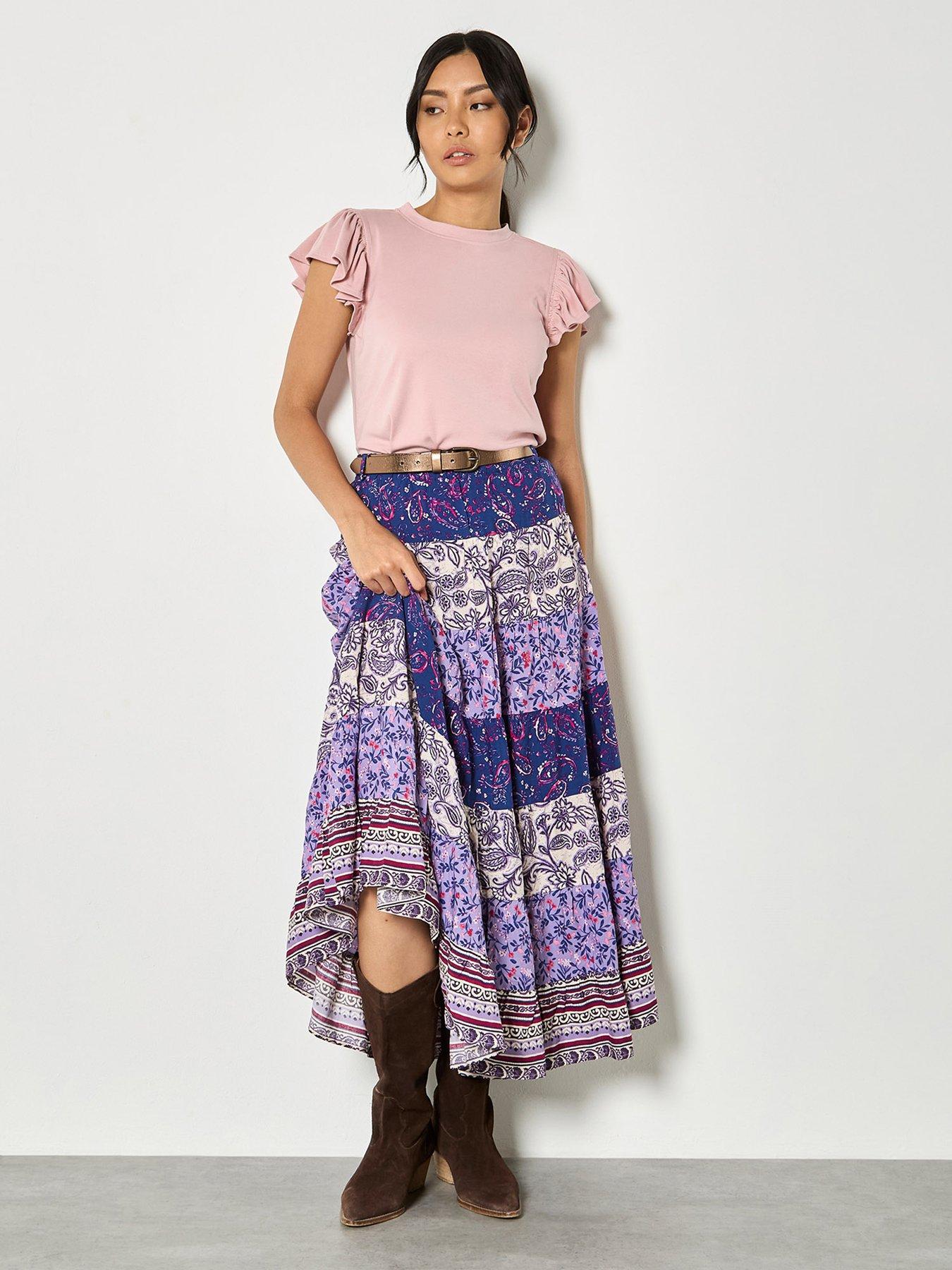 apricot-apricot-multi-tier-patchwork-print-skirtback