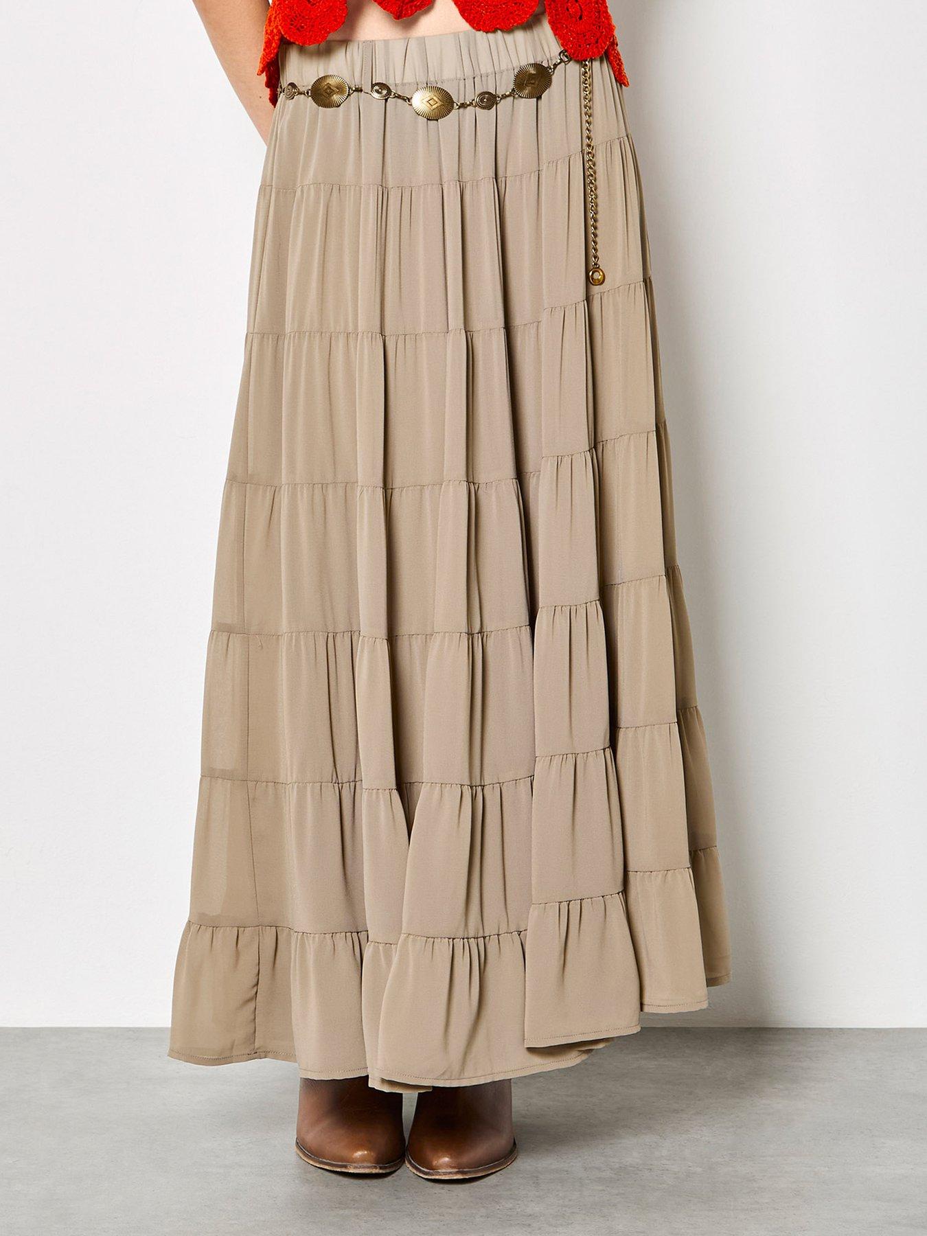 Image 1 of 5 of Apricot Apricot Multi Tiered Skirt With Belt