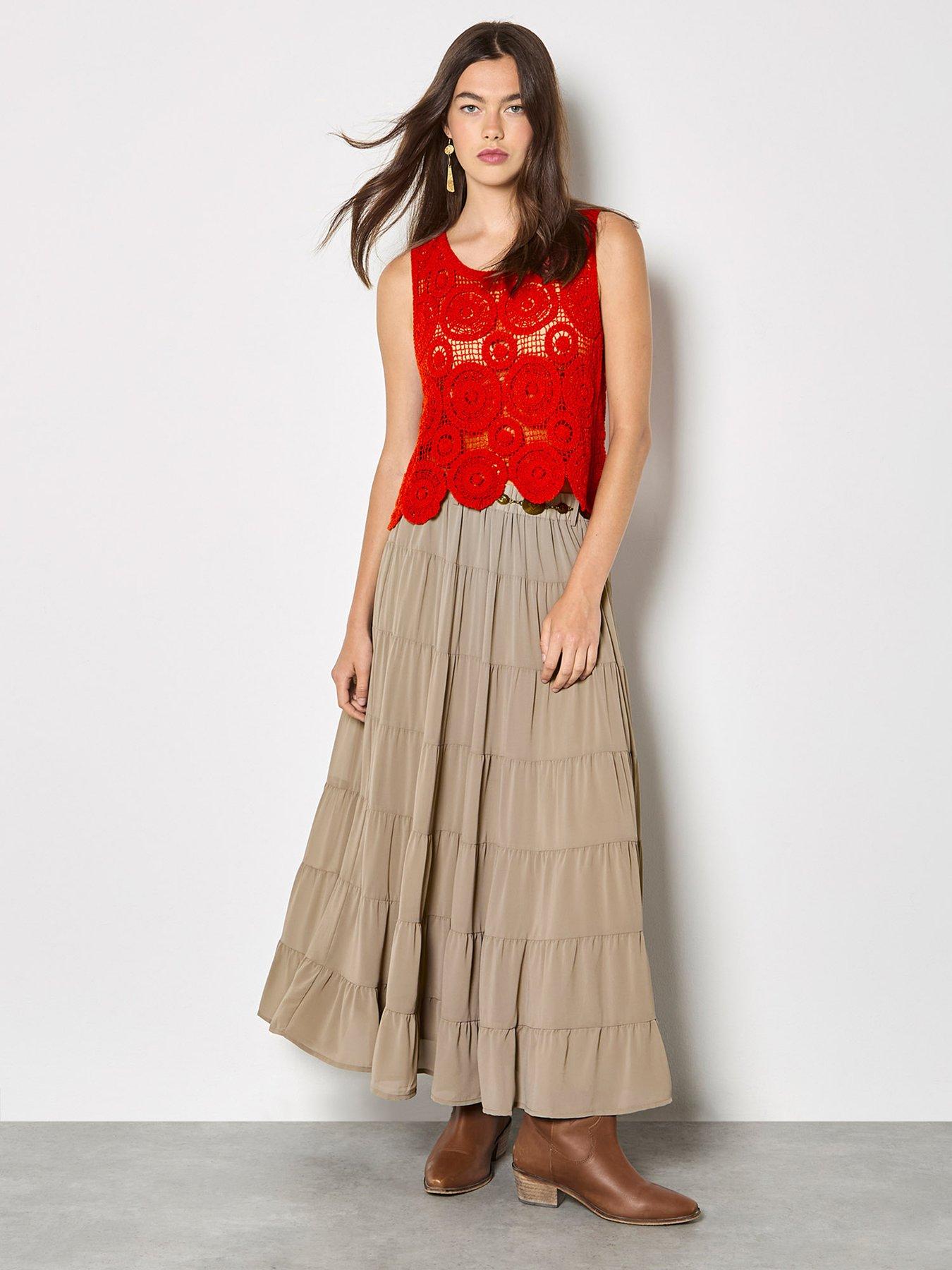 Image 3 of 5 of Apricot Apricot Multi Tiered Skirt With Belt
