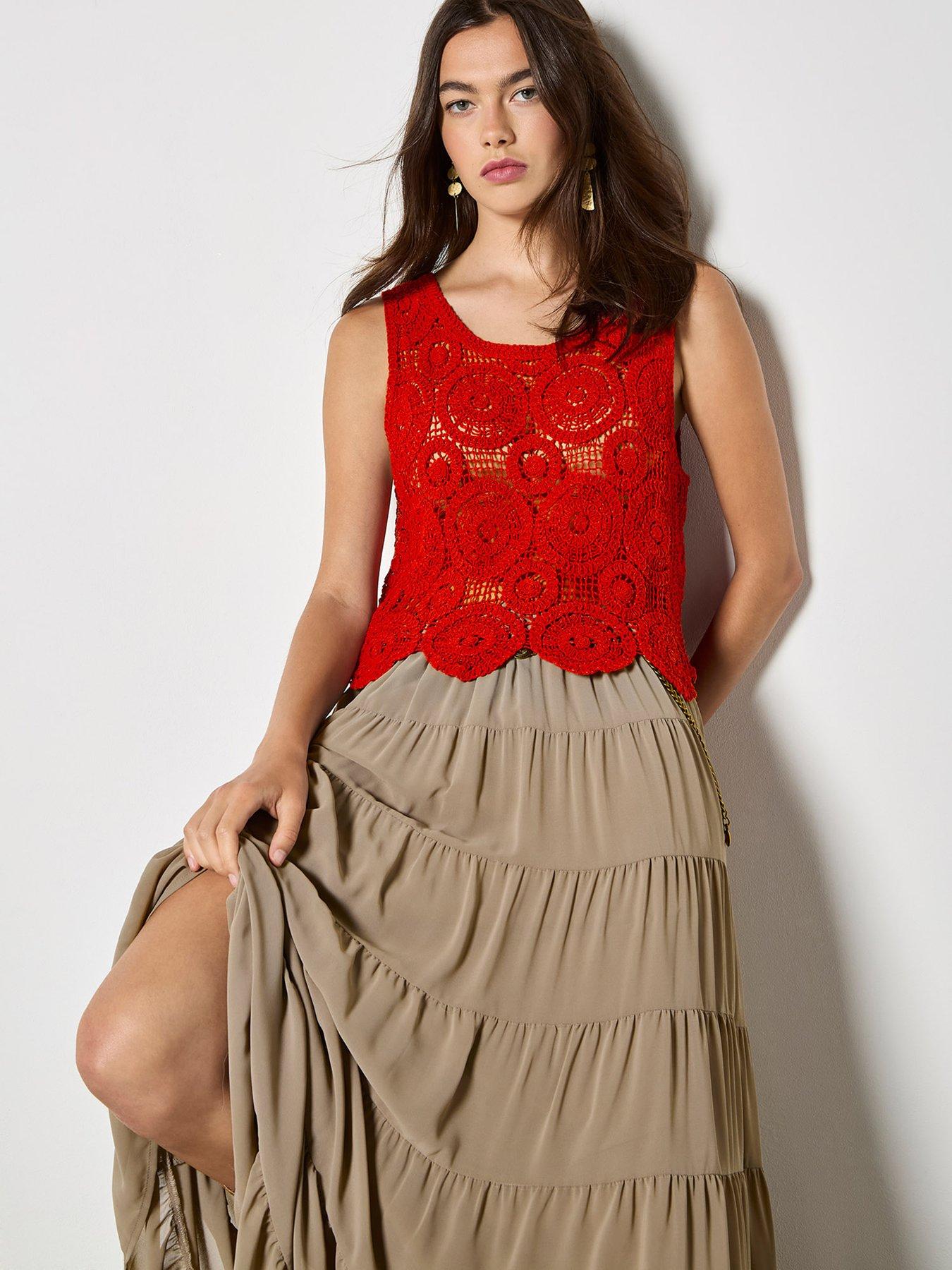 Image 5 of 5 of Apricot Apricot Multi Tiered Skirt With Belt