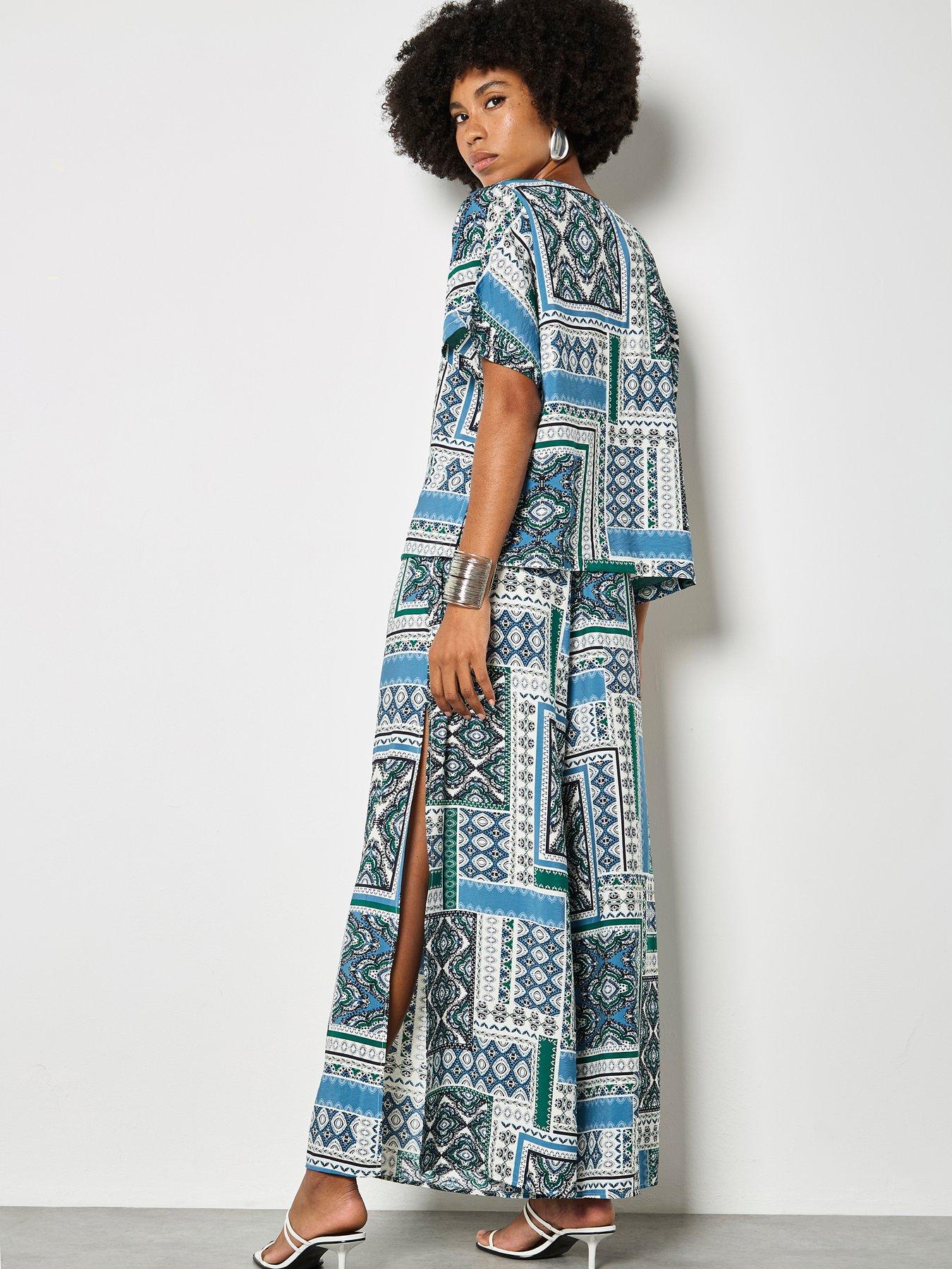 Image 2 of 6 of Apricot Apricot Scarf Print Side Split Trousers
