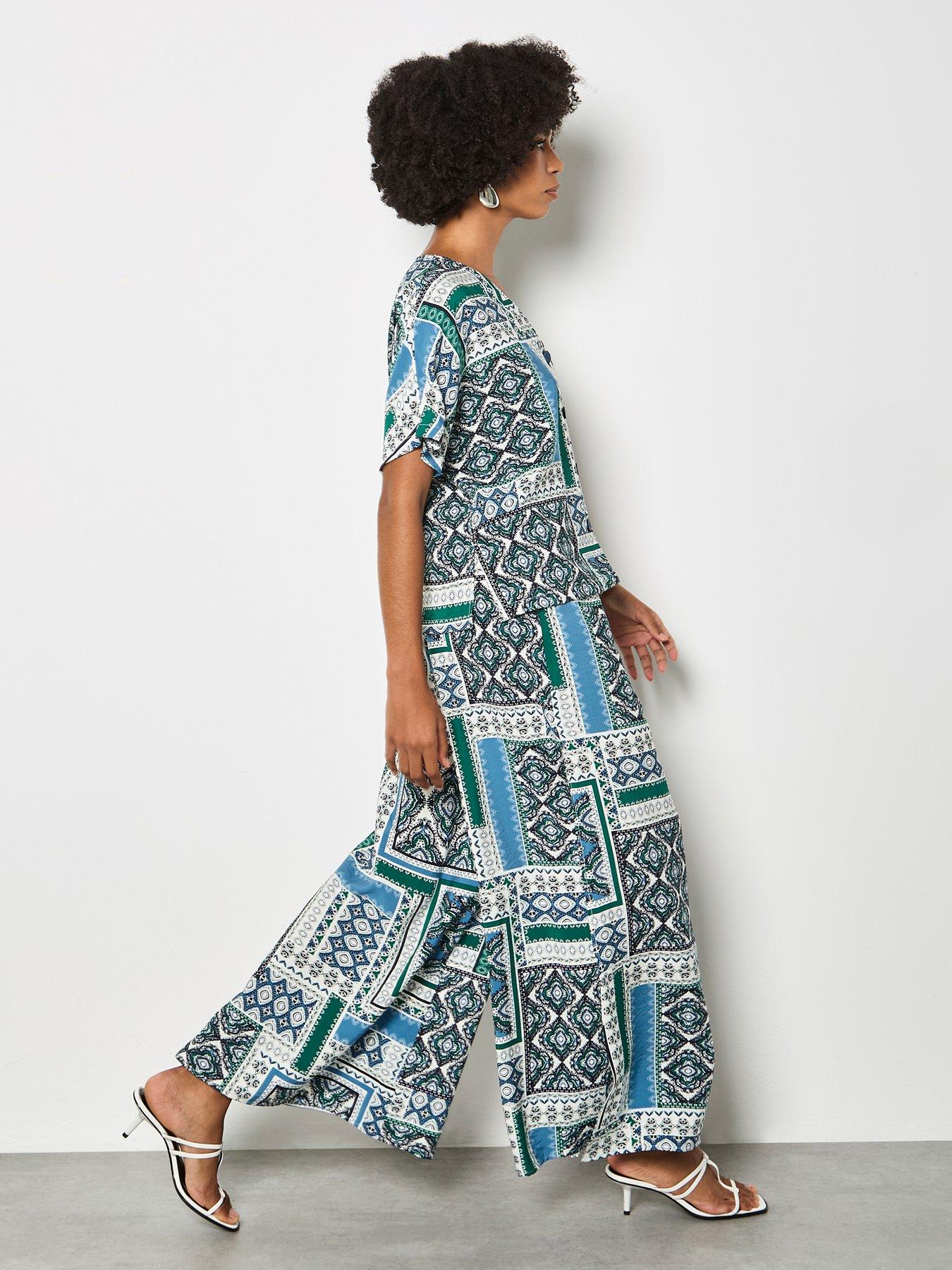 Image 3 of 6 of Apricot Apricot Scarf Print Side Split Trousers
