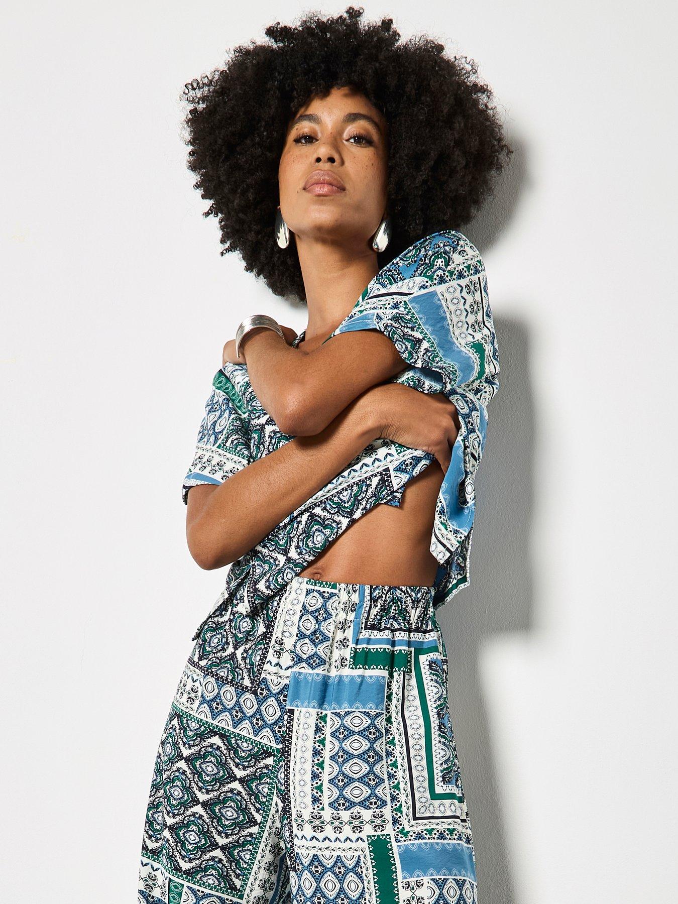 Image 5 of 6 of Apricot Apricot Scarf Print Side Split Trousers